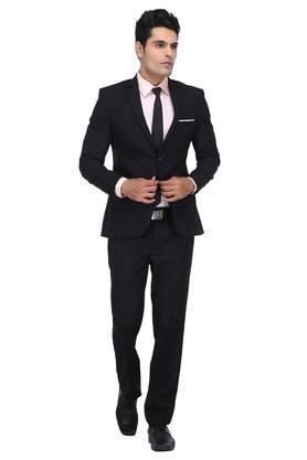 mens notched lapel solid 2 piece suit - black