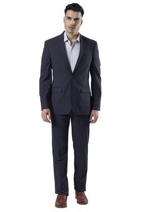 mens notched lapel solid 2 piece suit - dark blue