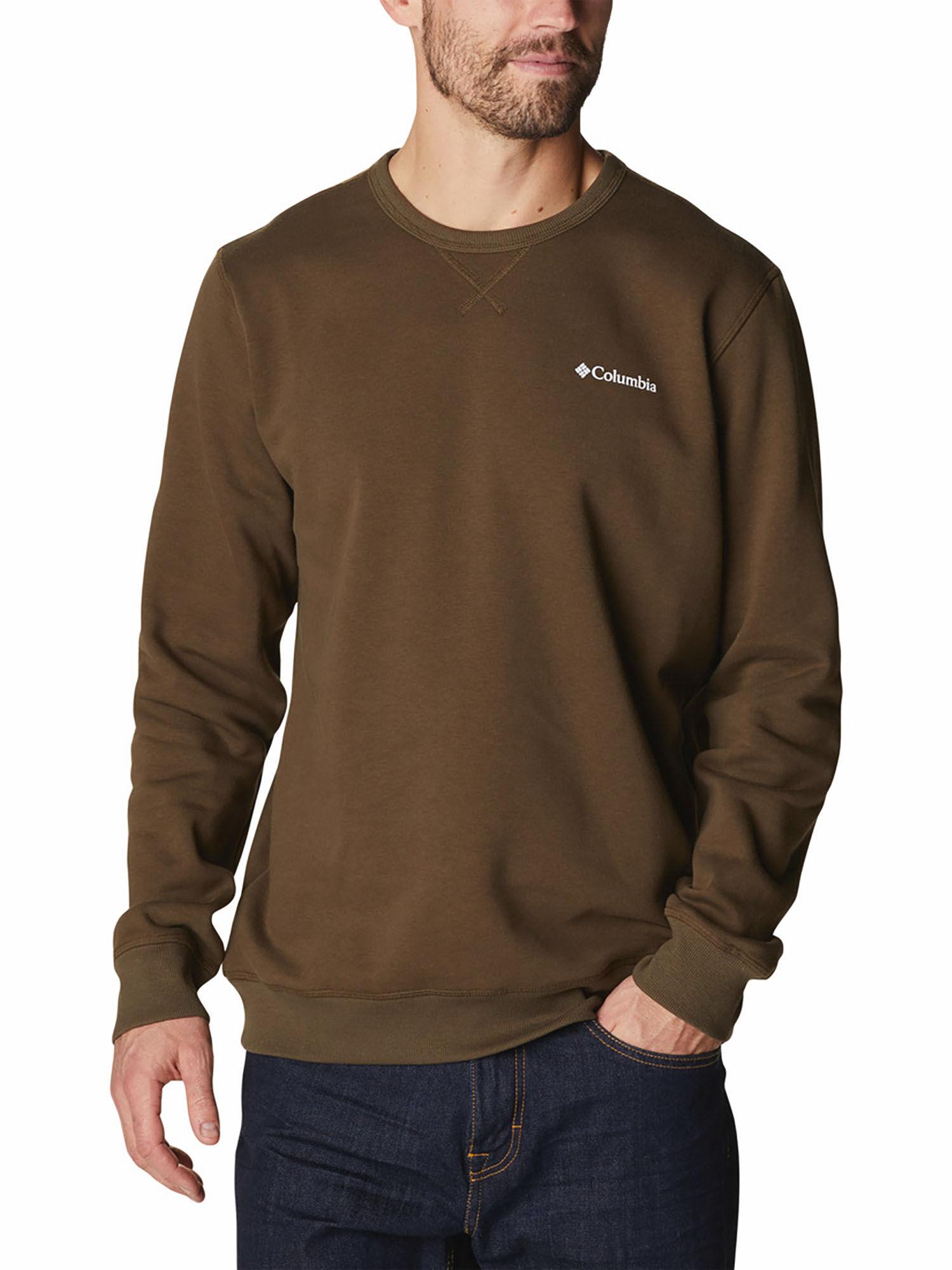 mens olive blended fabric full sleeve m logo fleece round sweatshirt