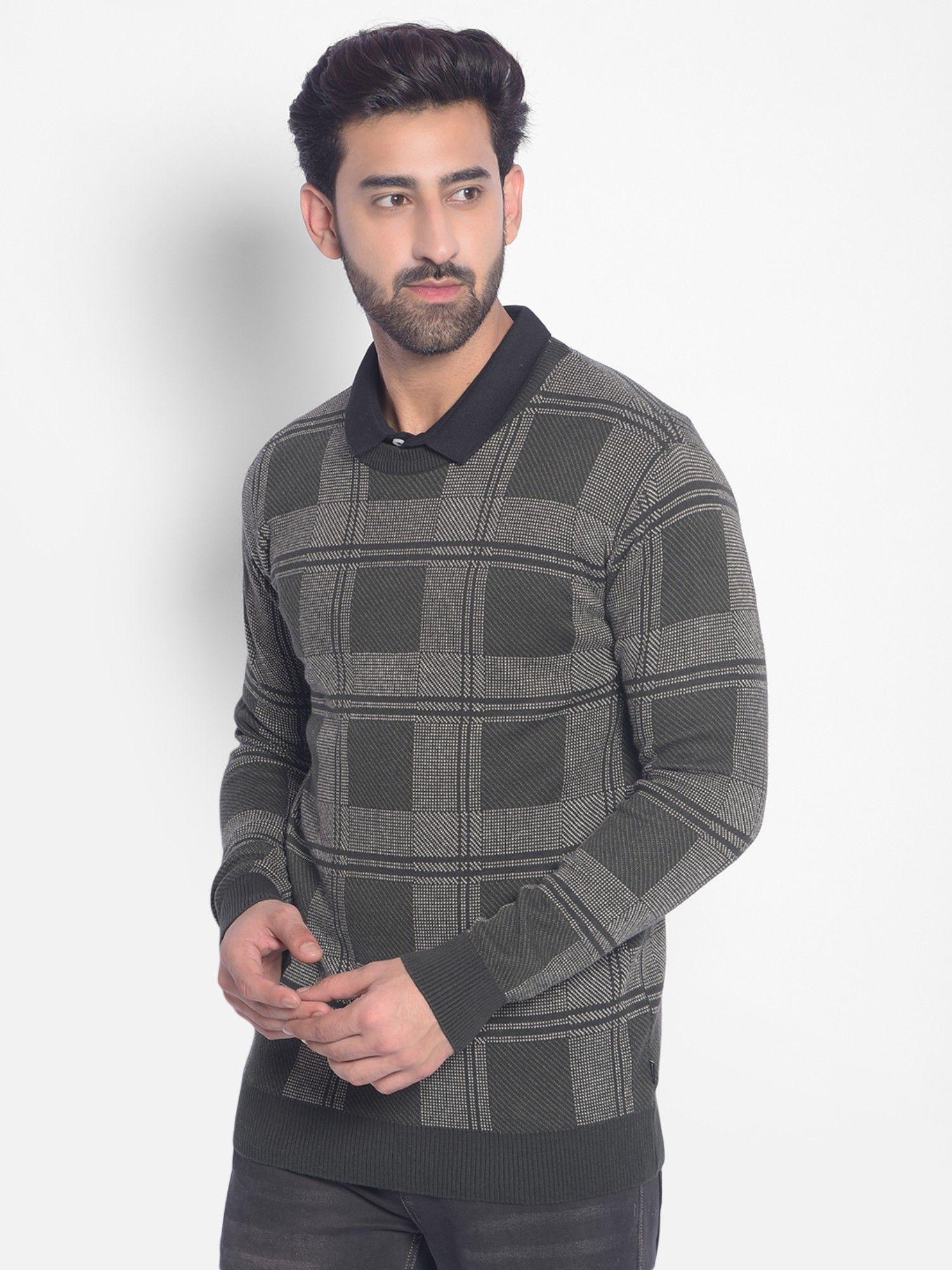 mens olive checked sweater