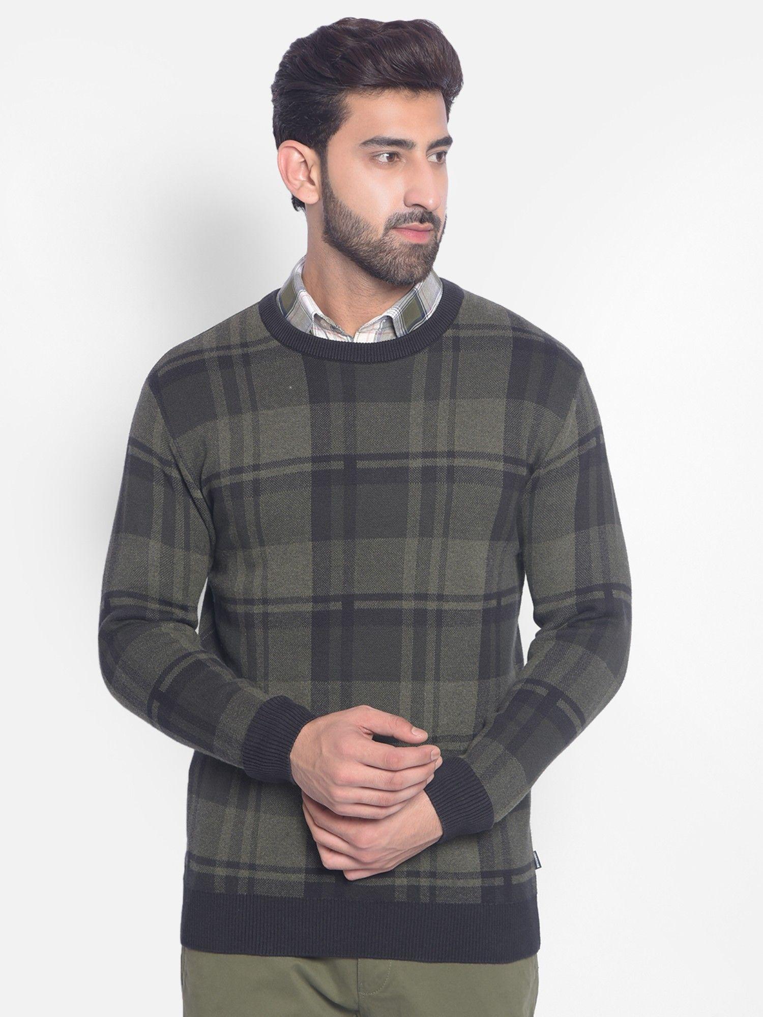 mens olive checked sweater