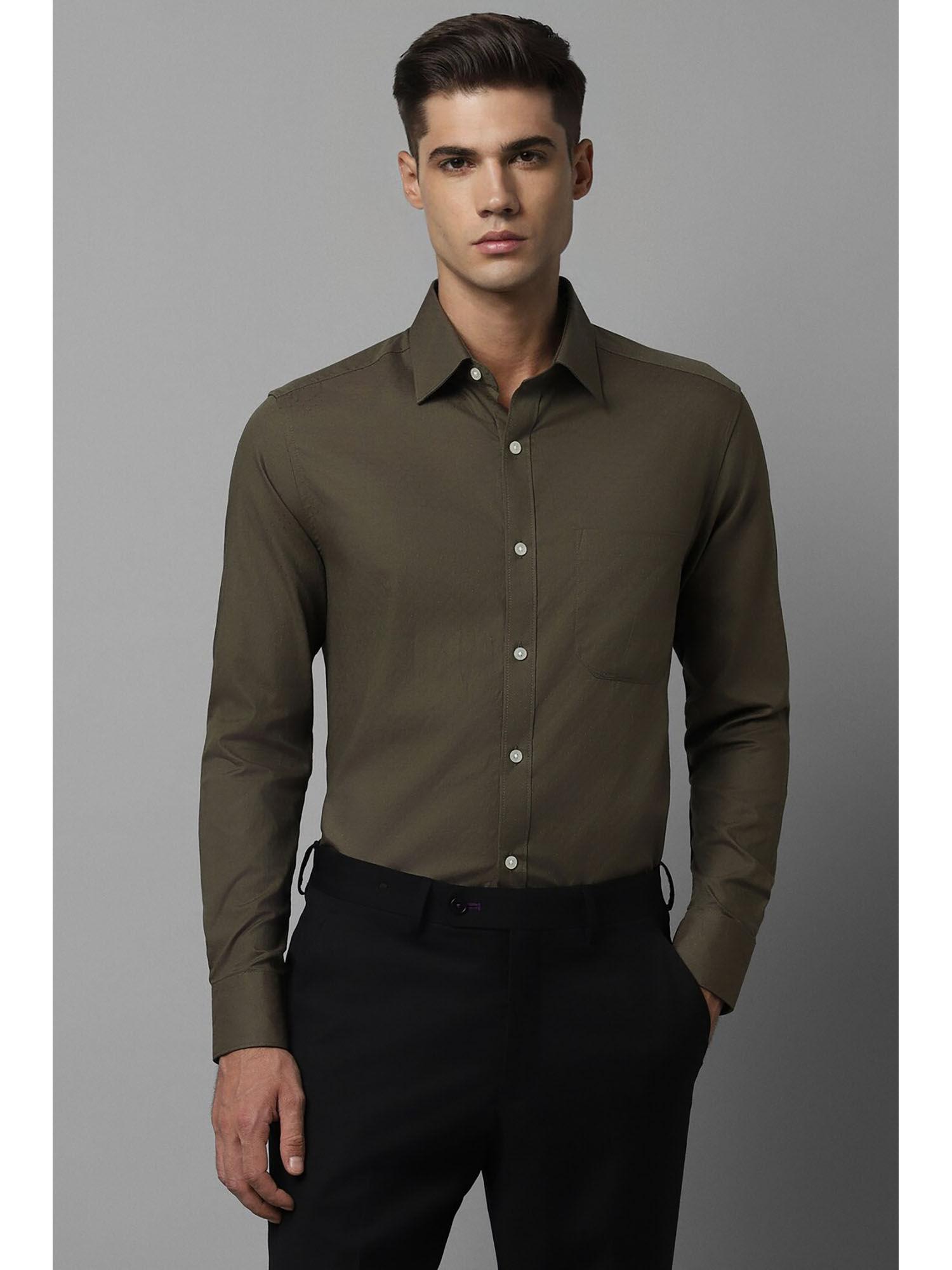 mens olive classic fit textured full sleeves formal shirt