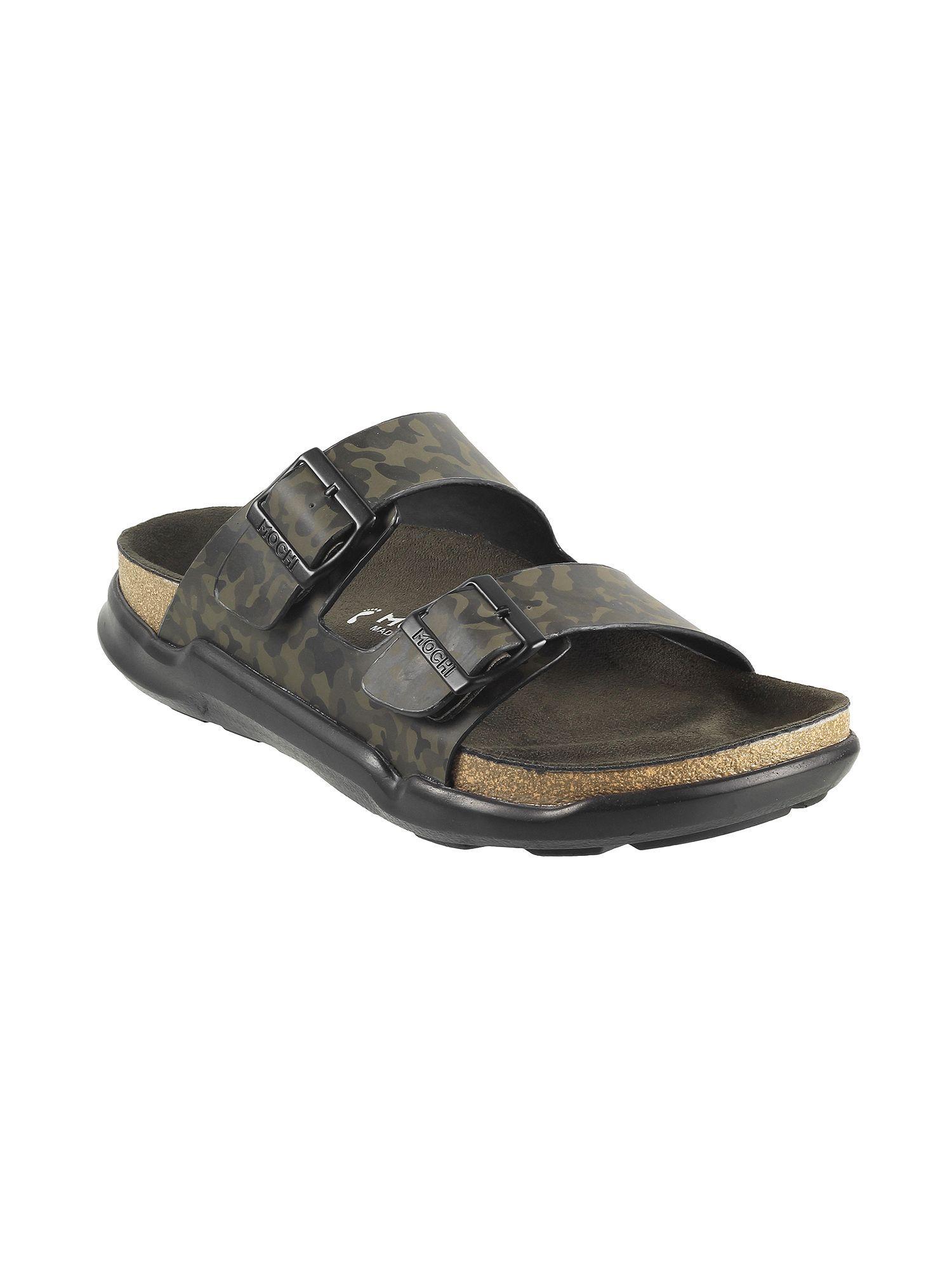 mens olive flat chappalsmochi olive camouflage sliders