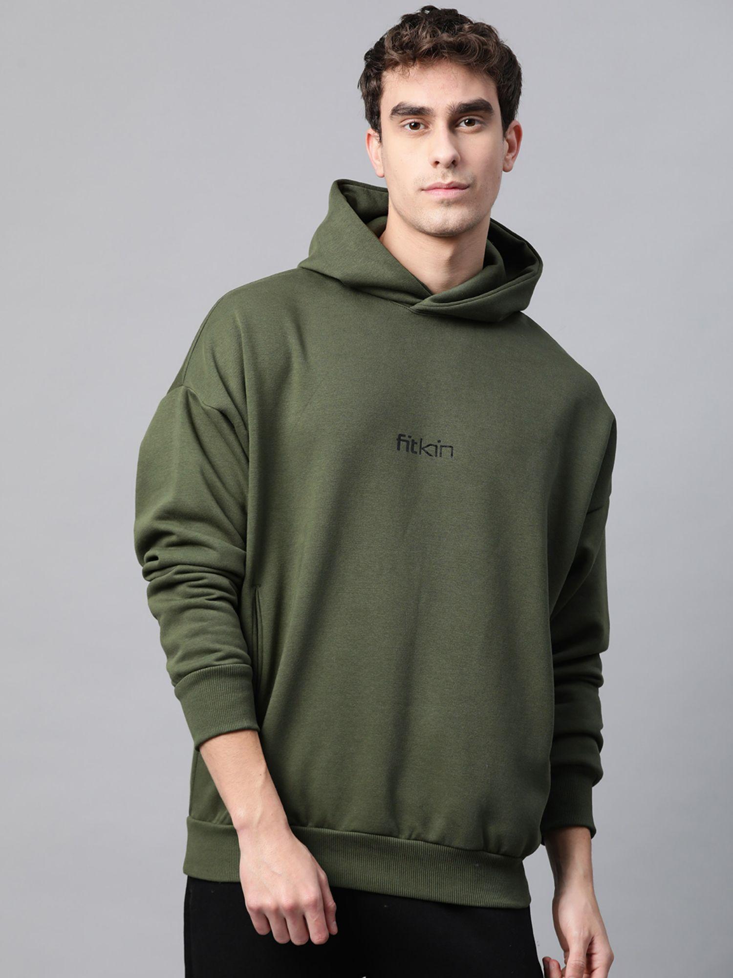 mens olive fleece winter hoodie sweatshirt
