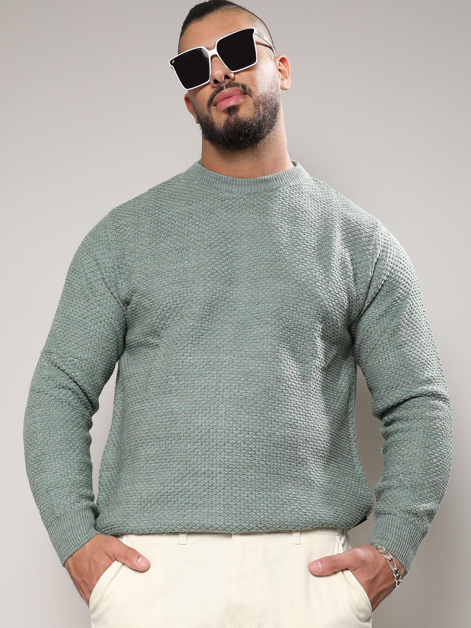 mens olive green textured knit pullover sweater