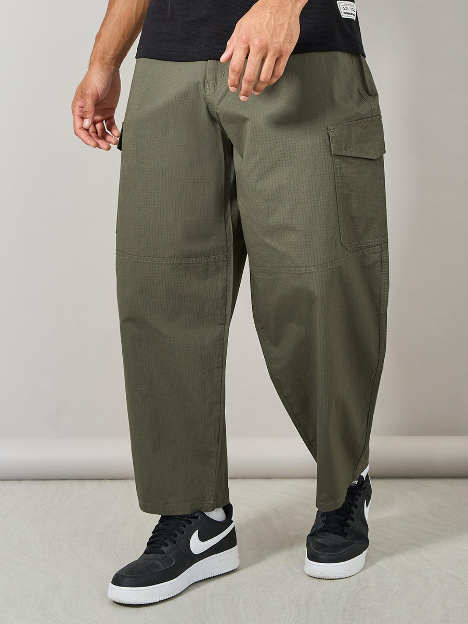 mens olive mid rise balloon fit rip stop cargo trouser with big patch pocket detail