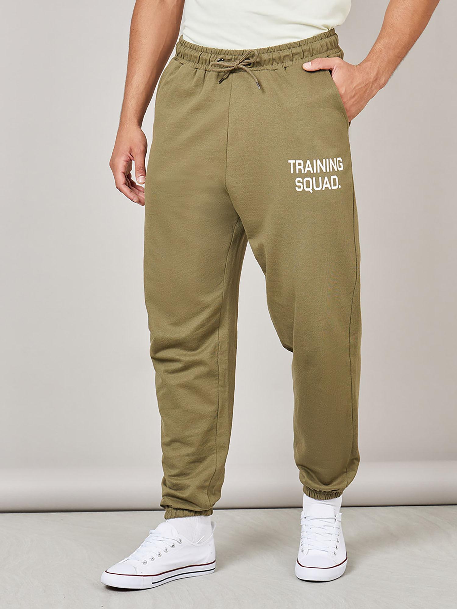 mens olive oversized athleisure joggers with elasticated hem cotton