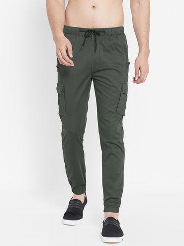 mens olive pure cotton solid joggers
