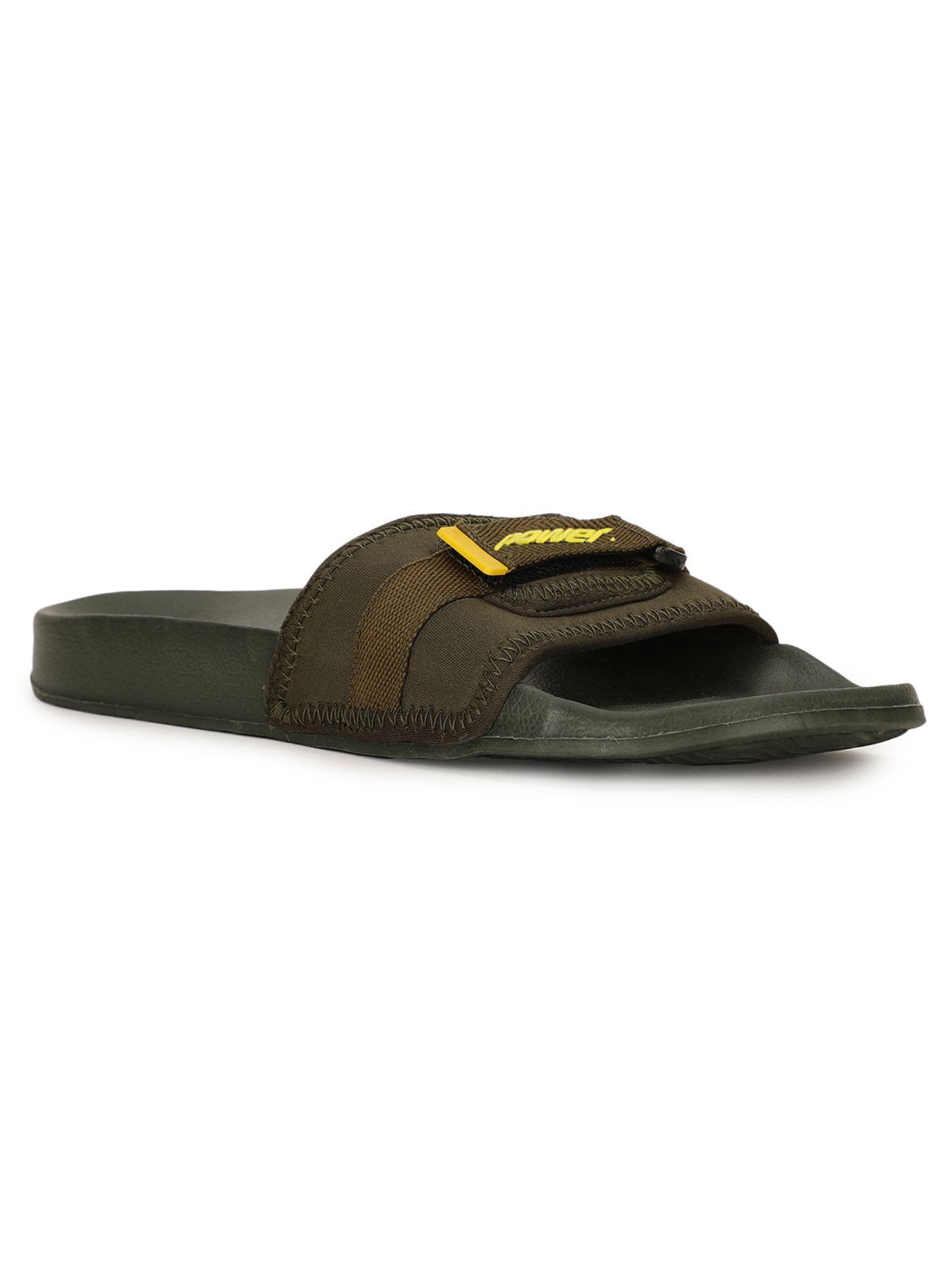 mens olive slip on casual sliders