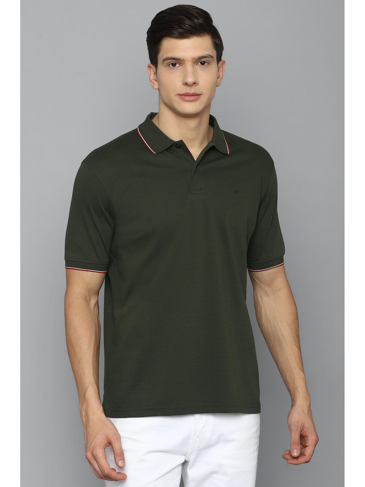 mens olive solid collar neck polo t-shirt