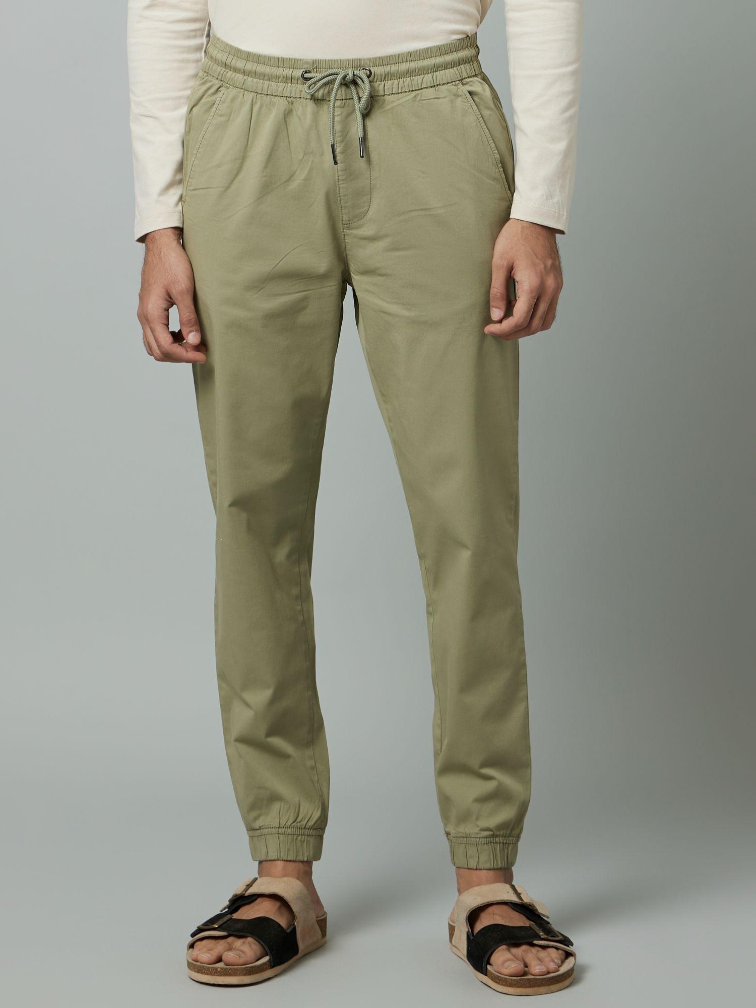 mens olive solid joggers