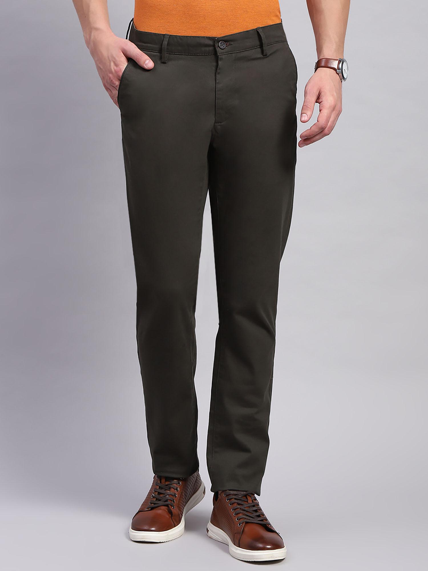 mens olive solid regular fit trouser