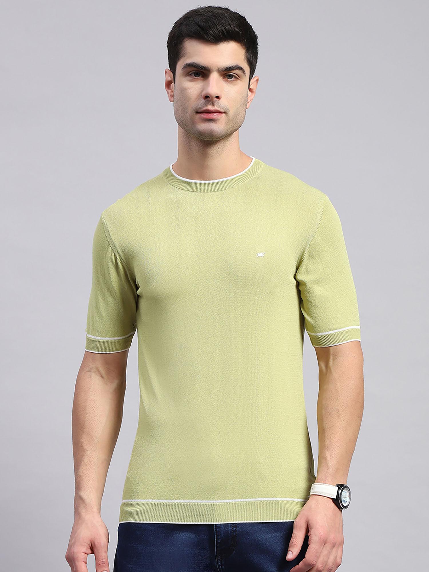 mens olive solid round neck half sleeve regular fit t-shirt