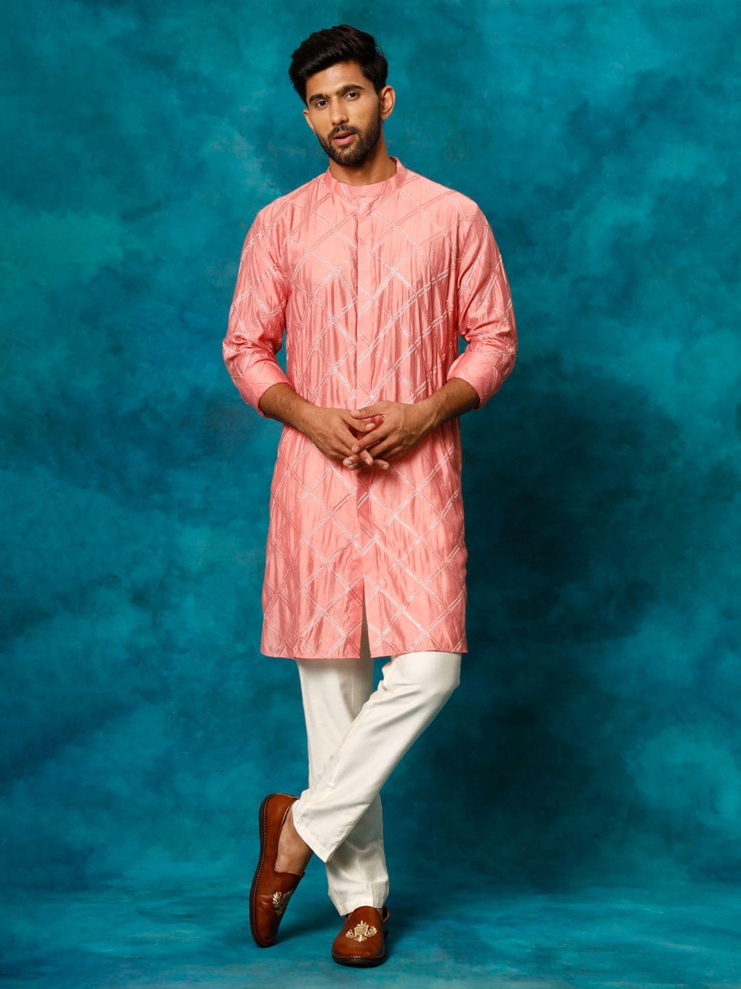 mens onion pink viscose kurta and pyjama (set of 2)