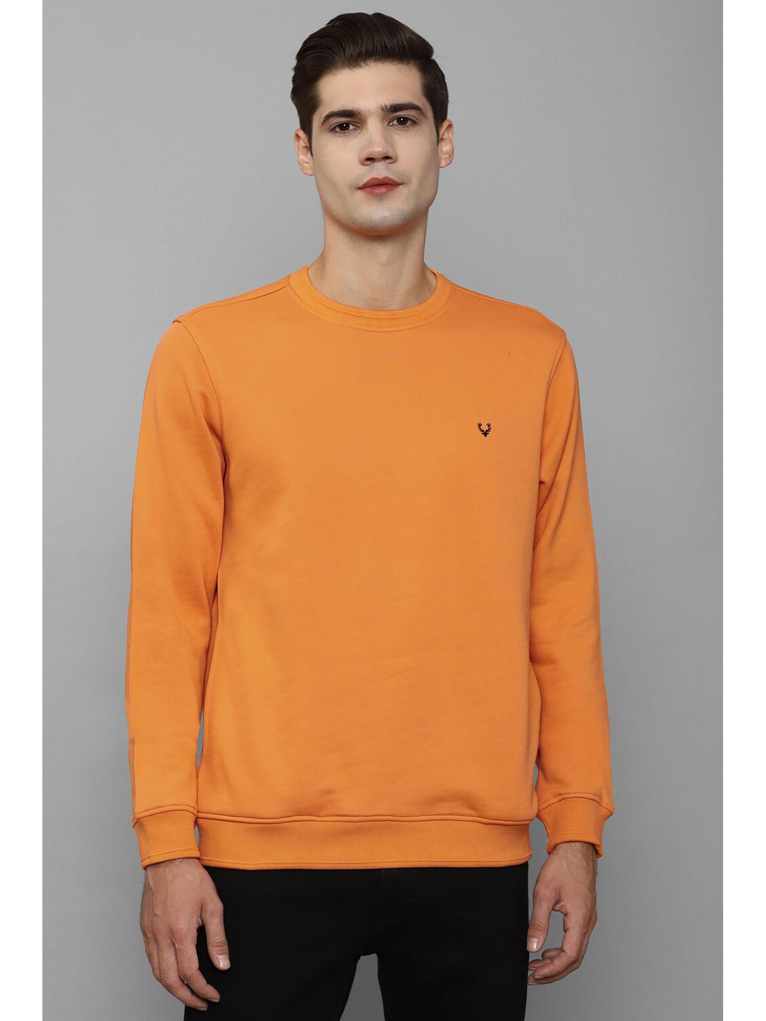 mens orange crew neck full sleeves casual sweatshirt