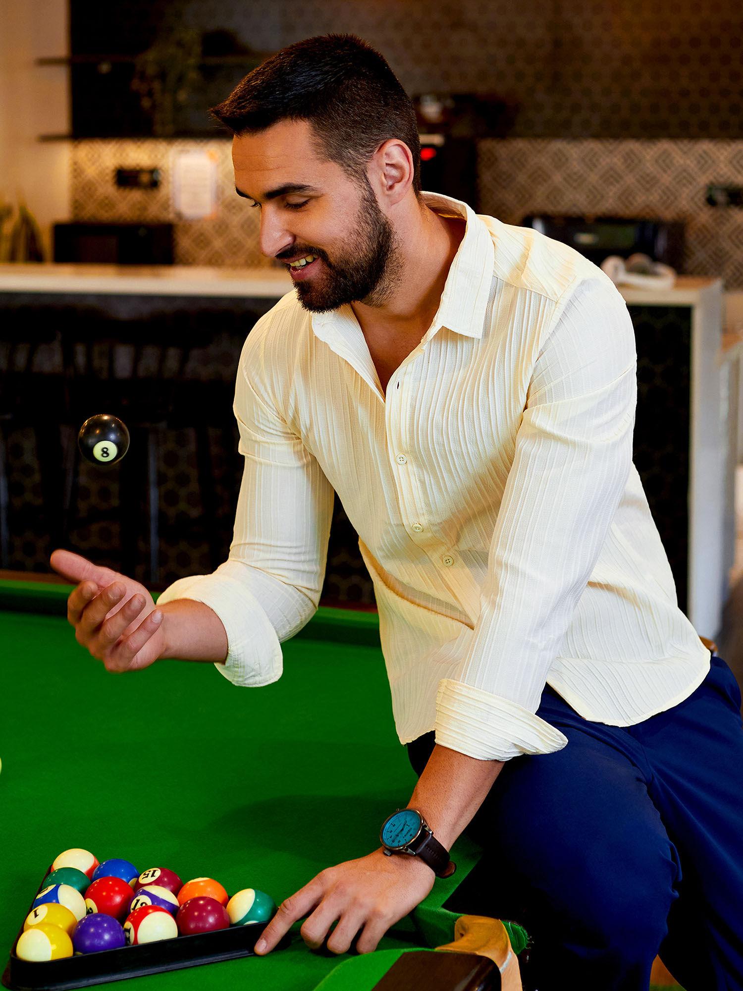 mens pale yellow striped shirt