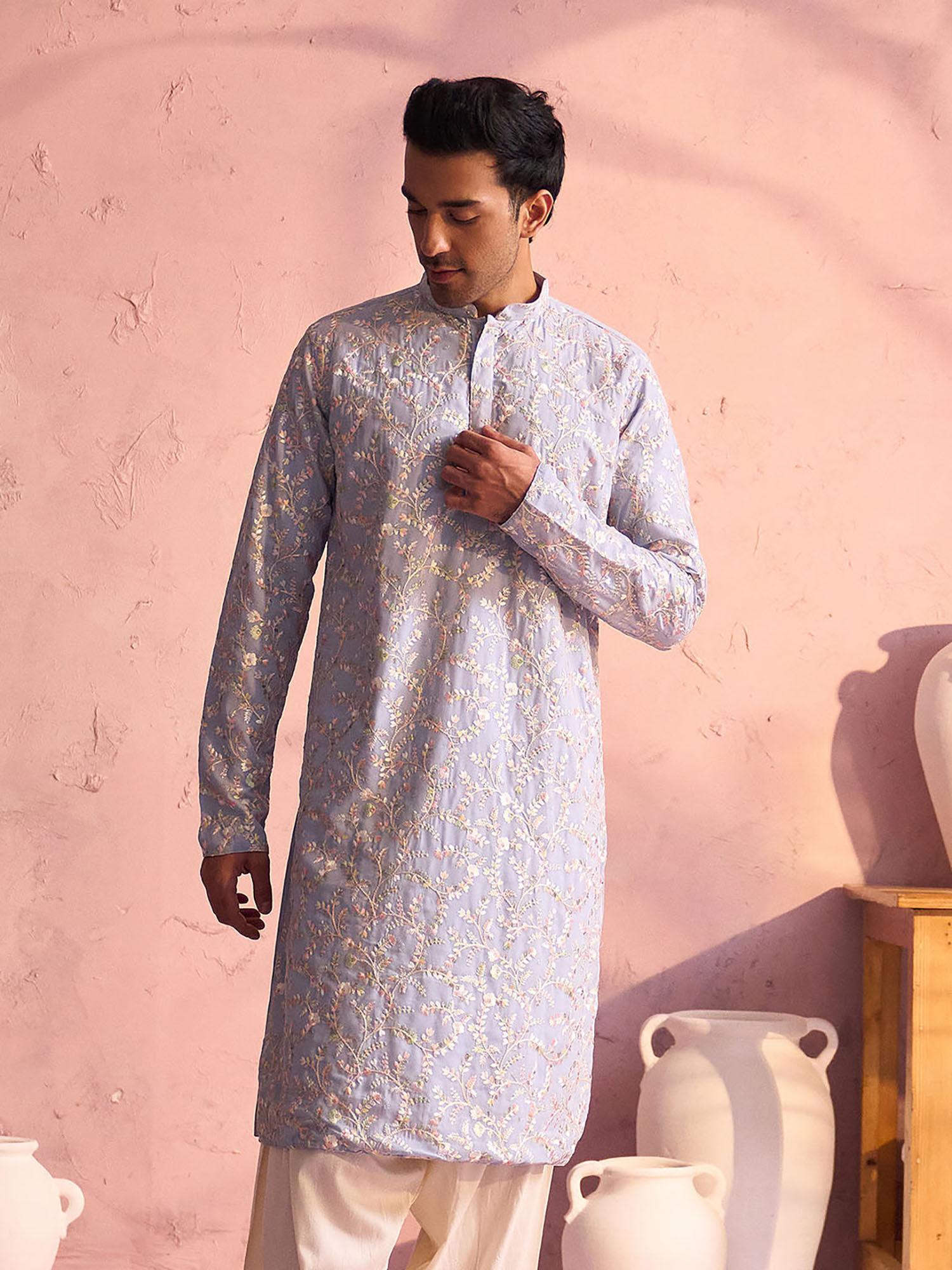 mens pastel blue georgette kurta