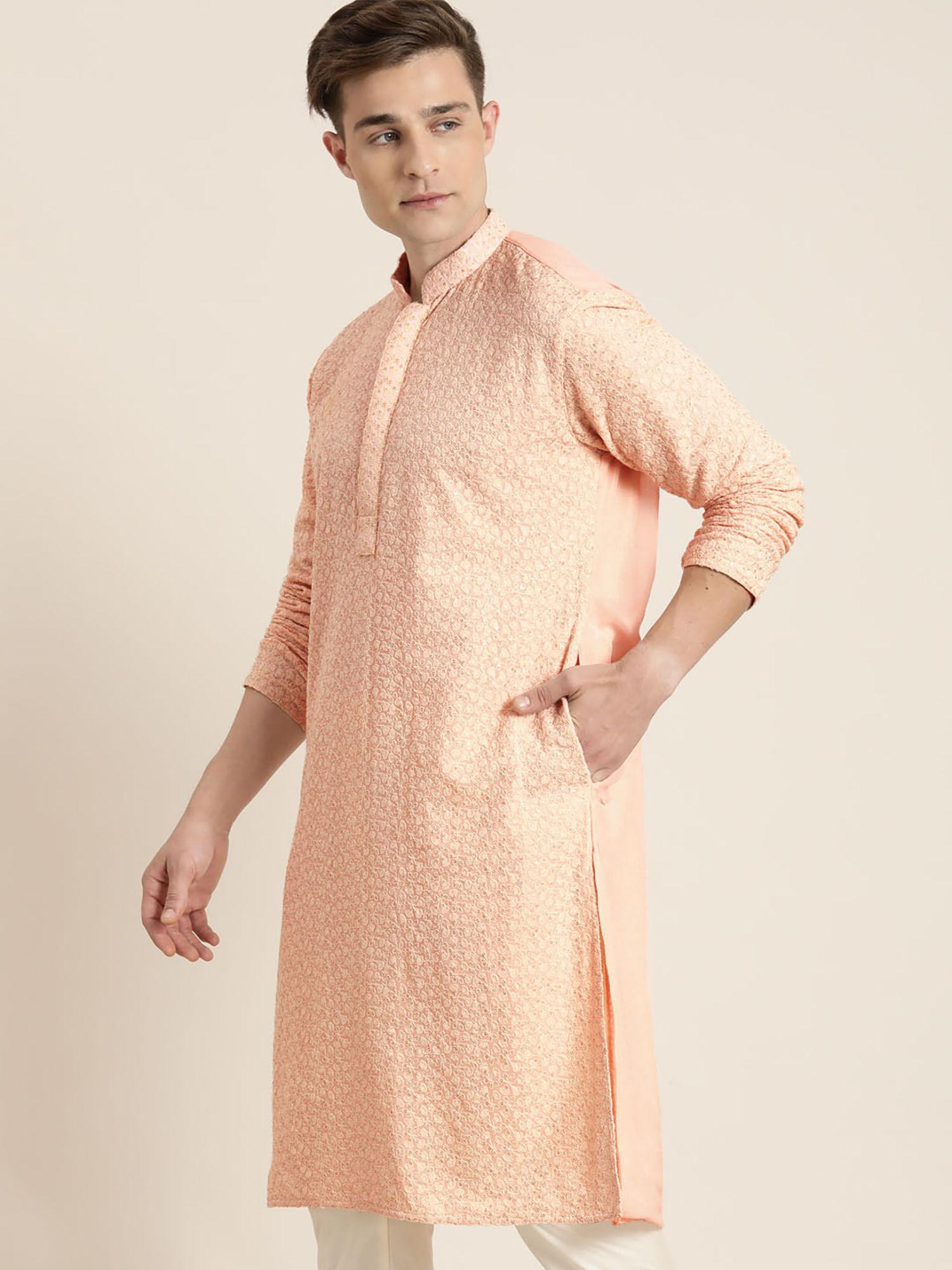 mens peach georgette kurta