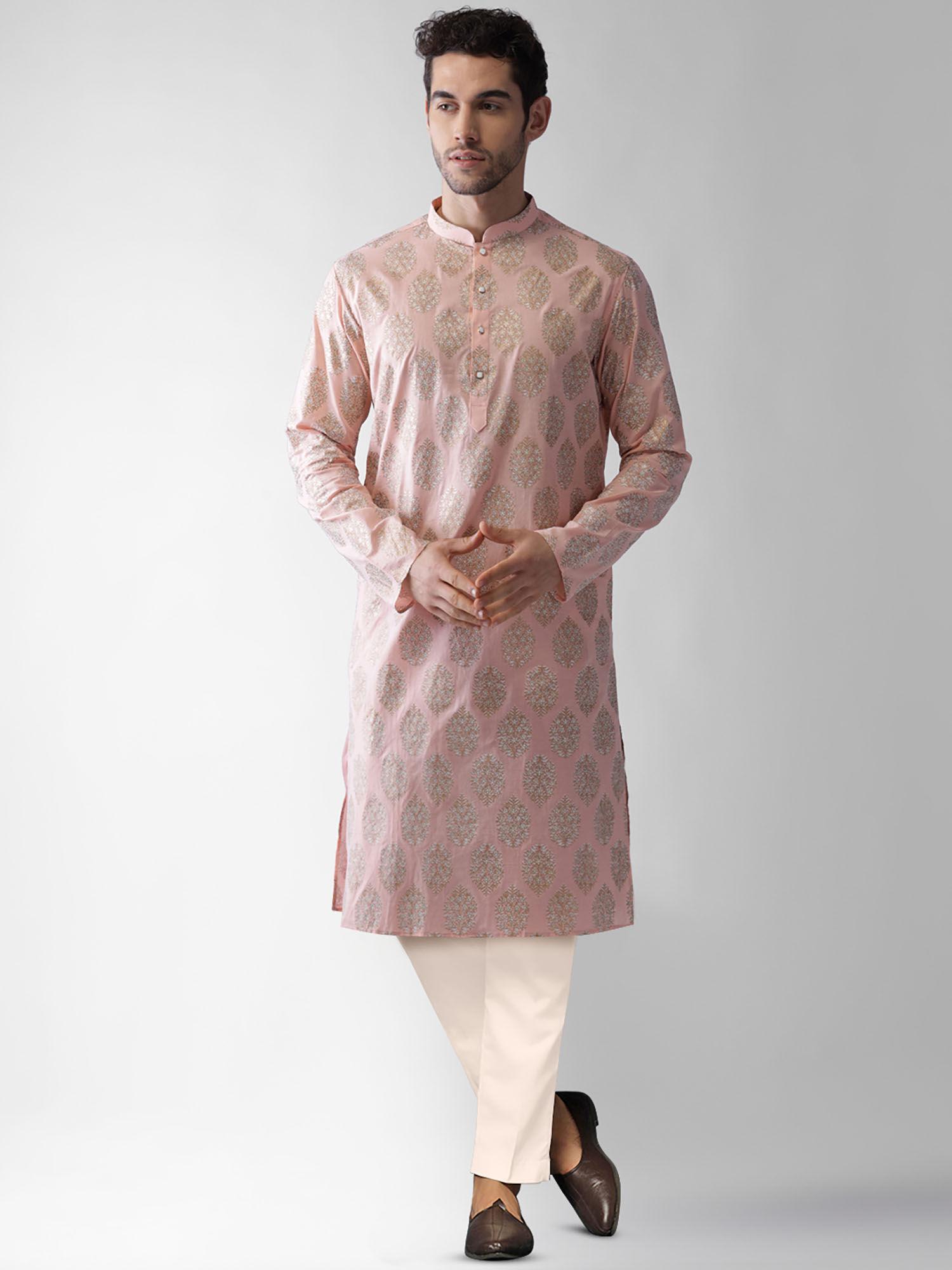 mens peach kurta trousers (set of 2)