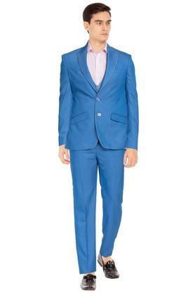 mens peaked lapel slub 2 piece suit - mid blue