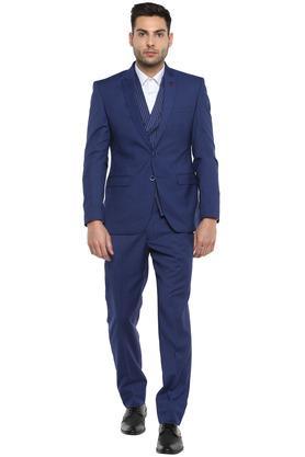 mens peaked lapel slub 3 piece suit - dark blue