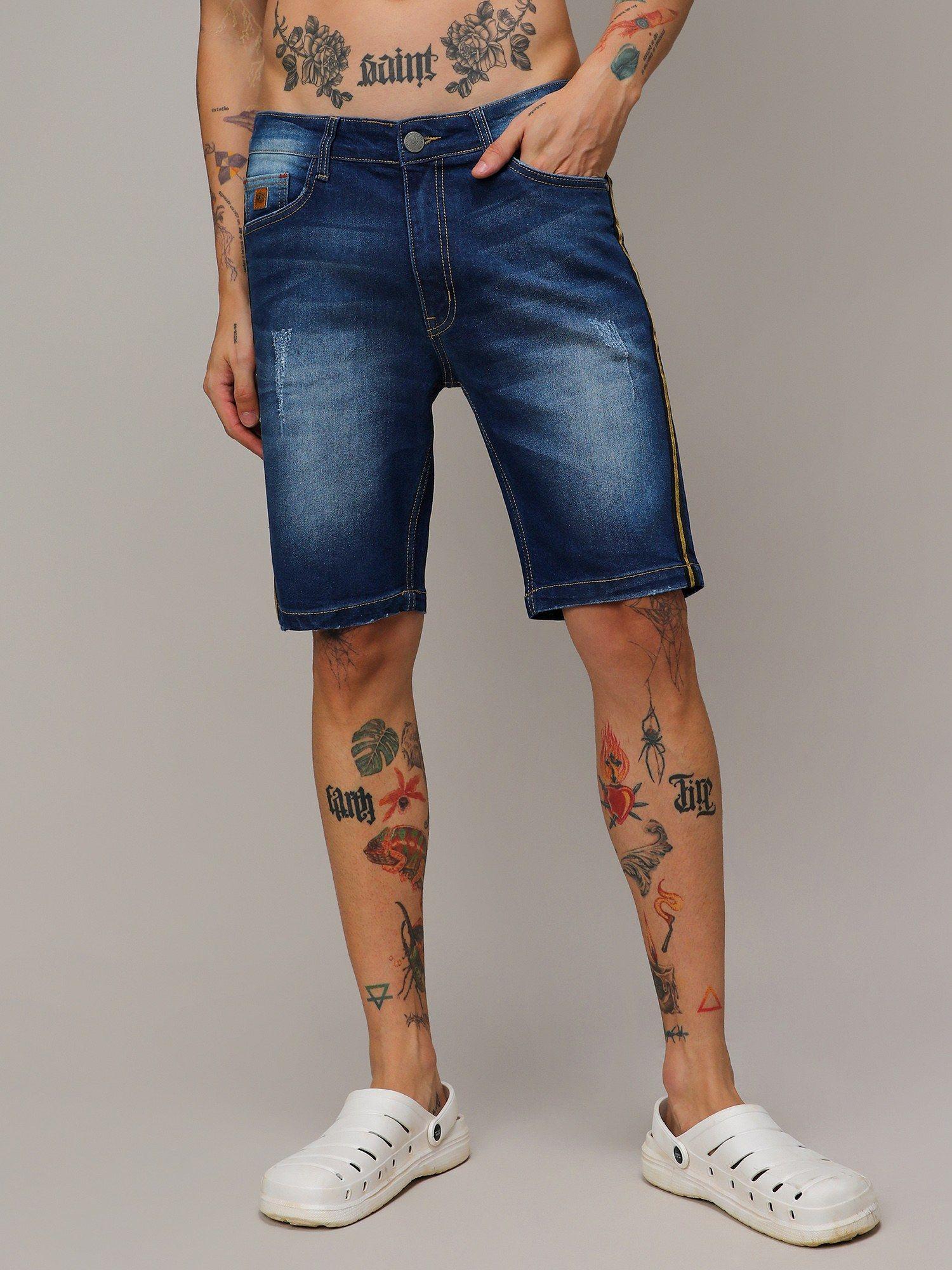 mens pencil solid denim shorts