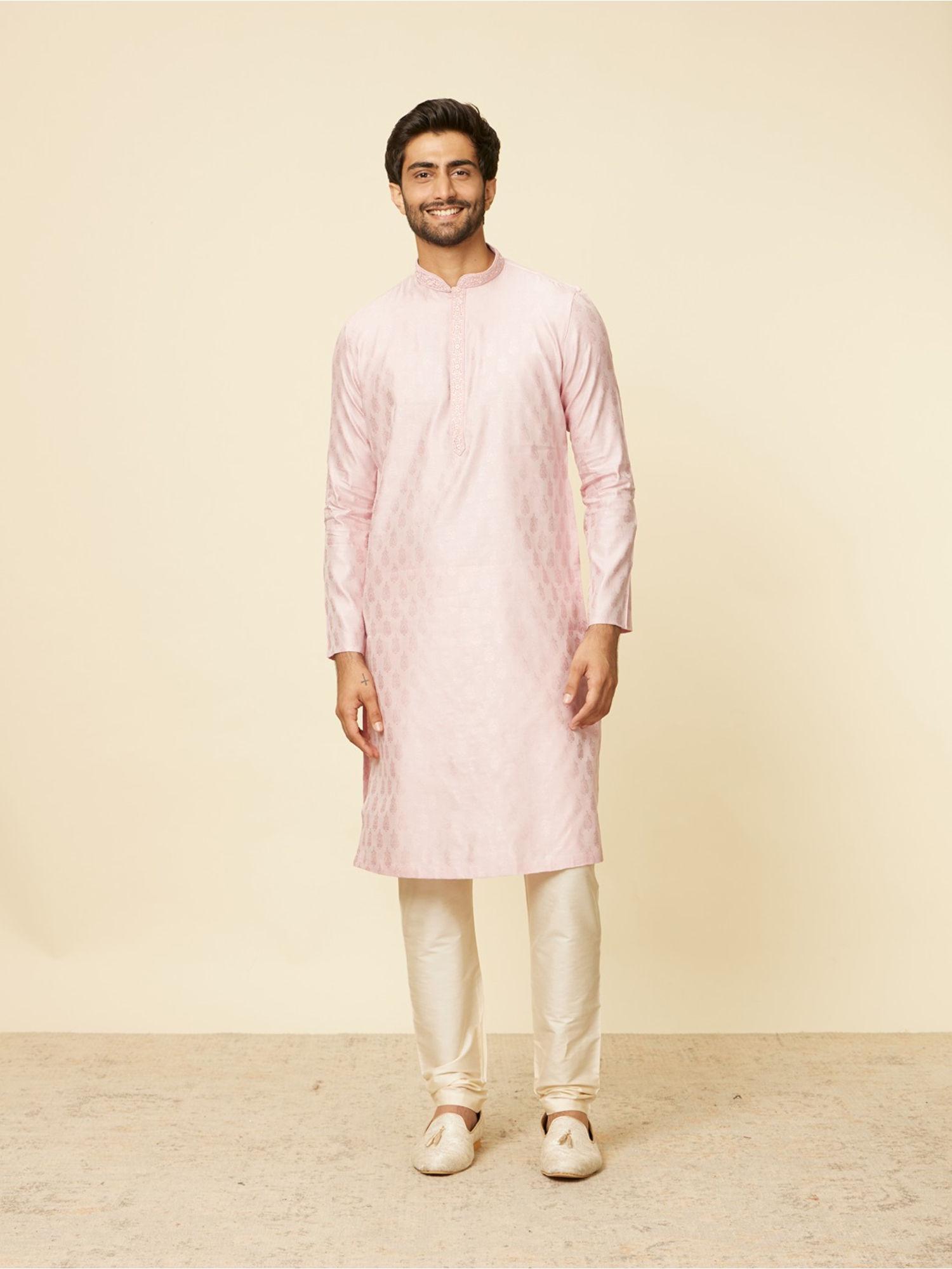 mens pink blended viscose self design kurta pyjama (set of 2)