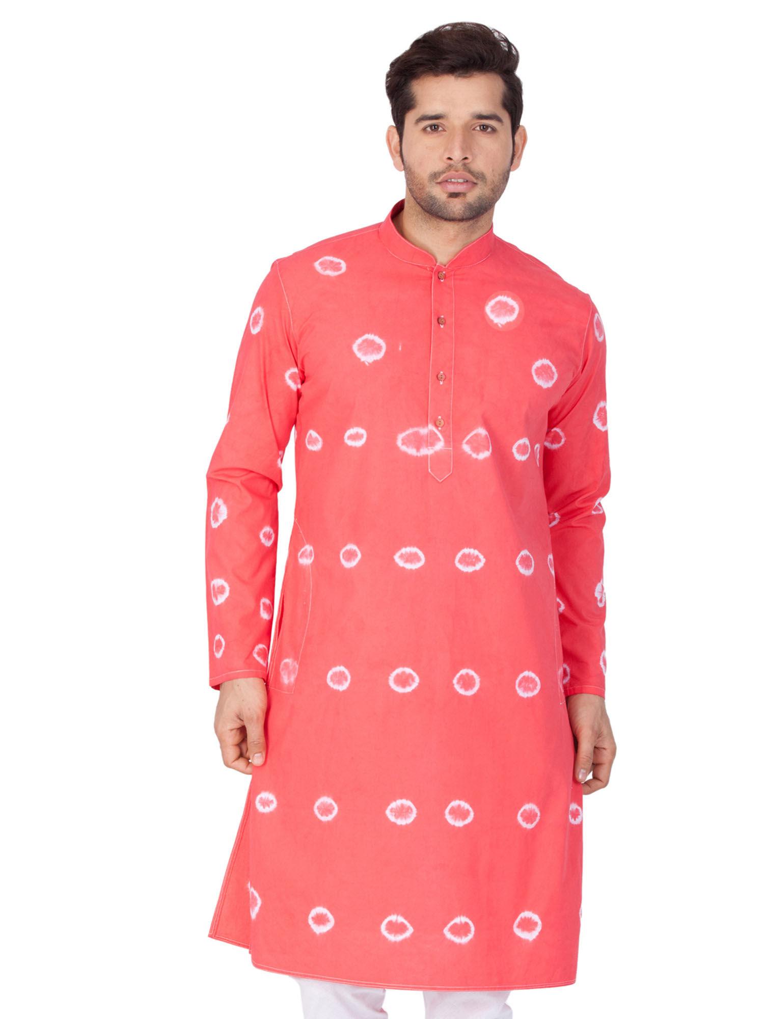 mens pink cotton blend kurta