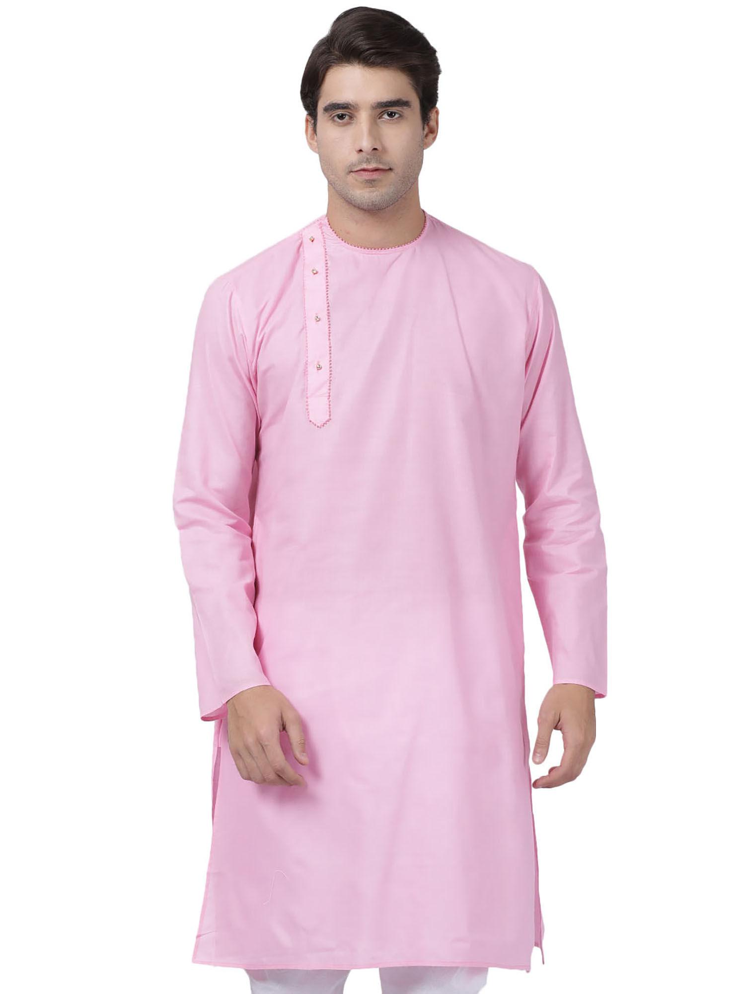 mens pink cotton blend kurta