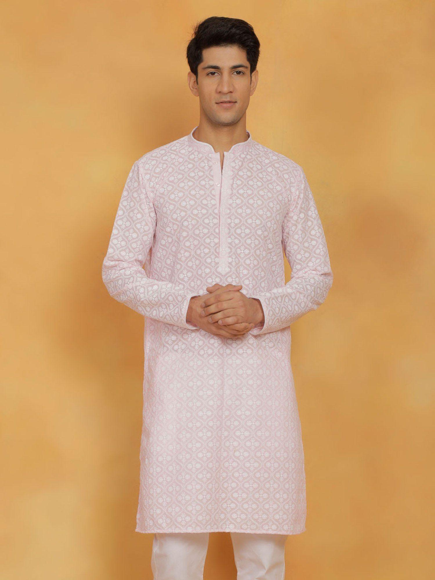 mens pink cotton kurta