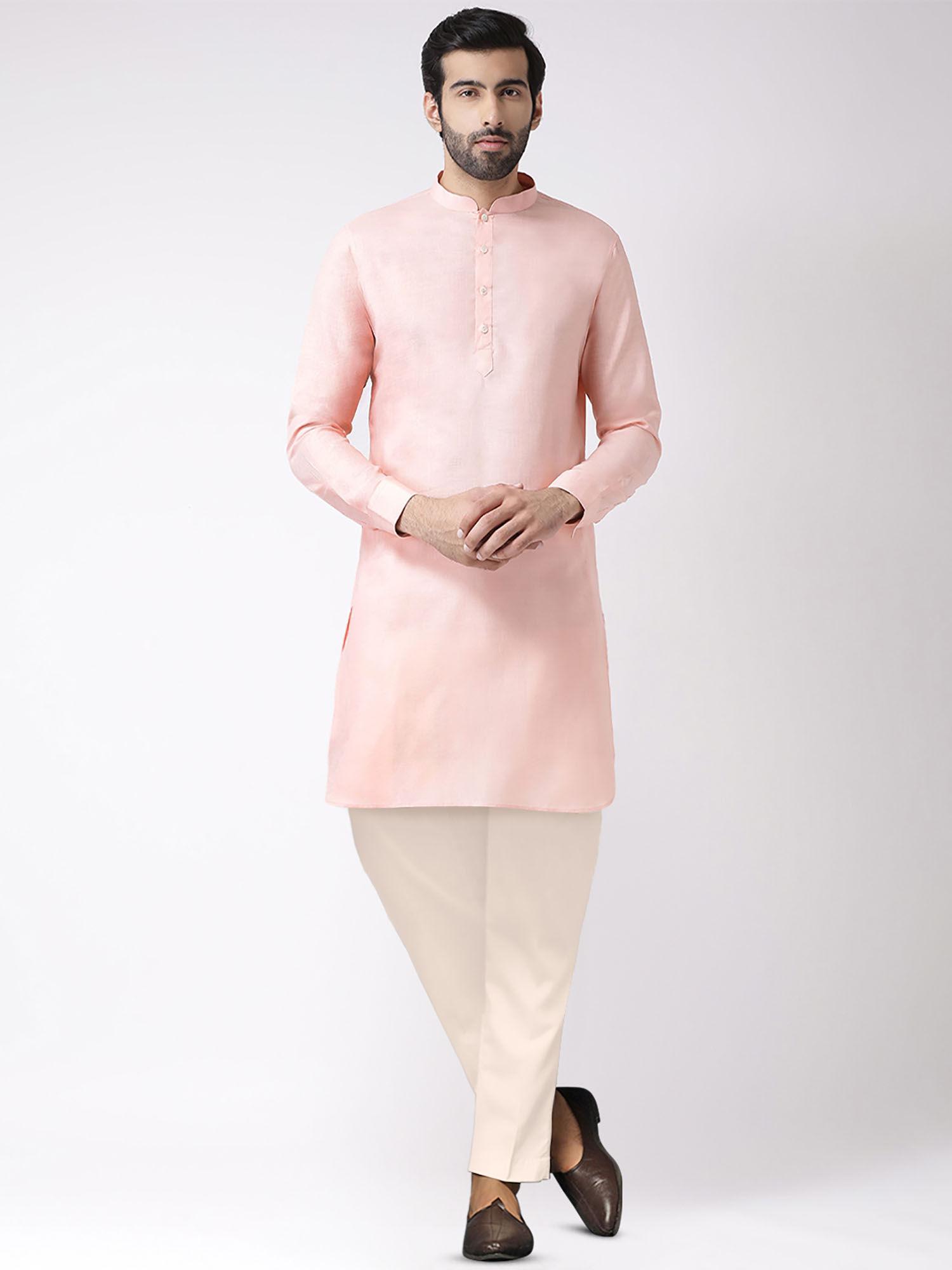mens pink kurta trousers (set of 2)