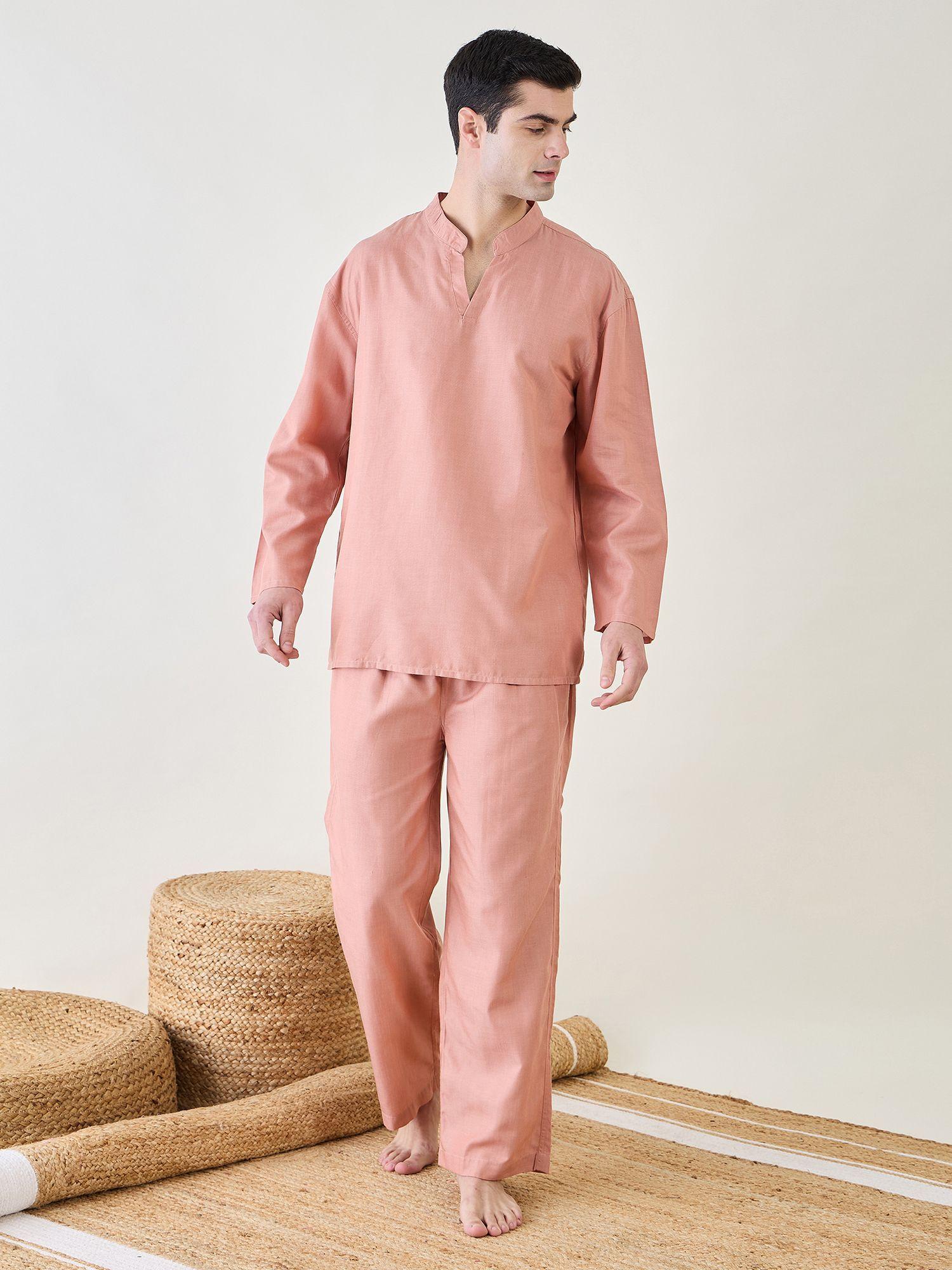 mens pink lounge top and pyjama (set of 2)