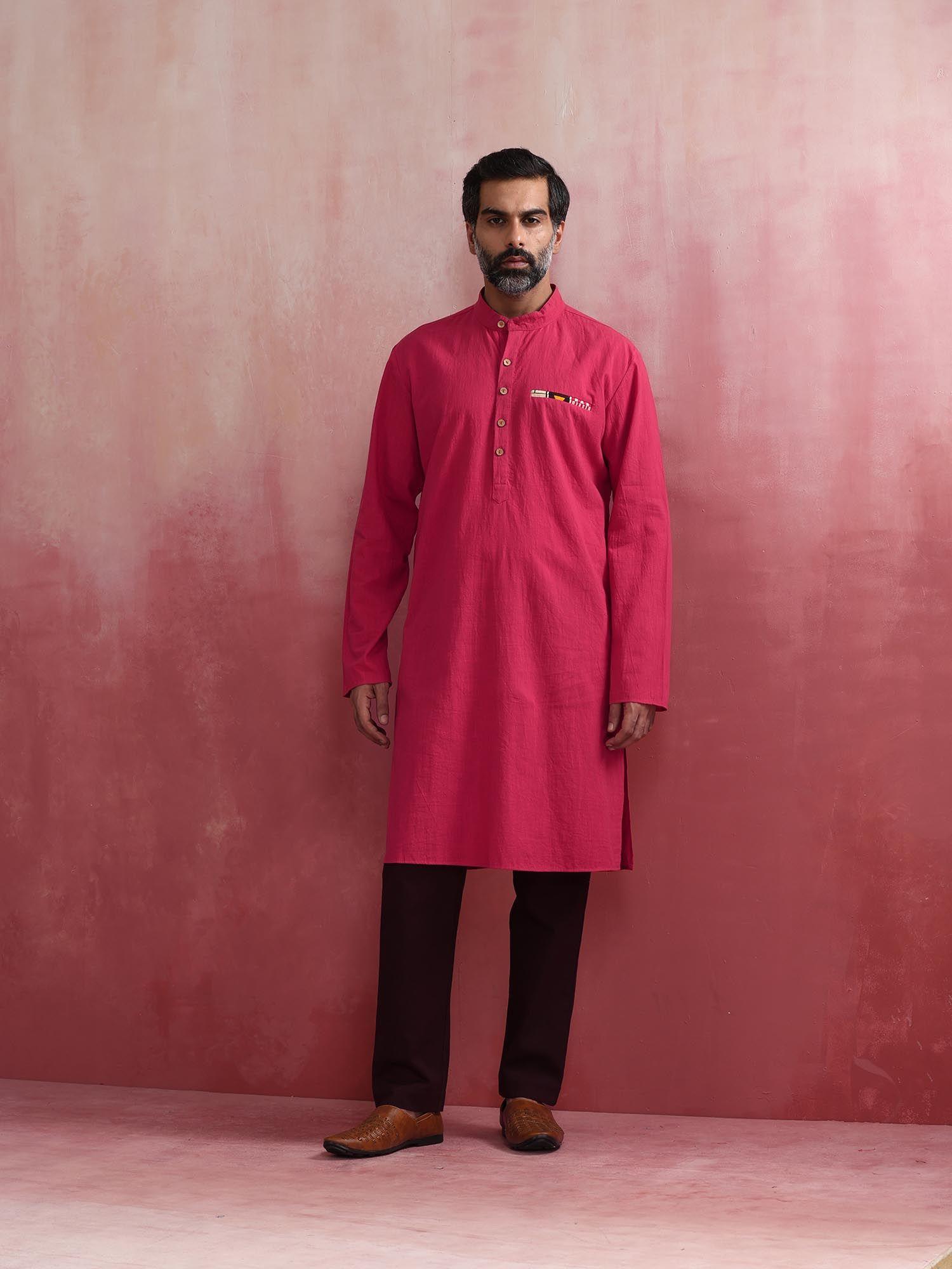 mens pink mandarin collar kurta