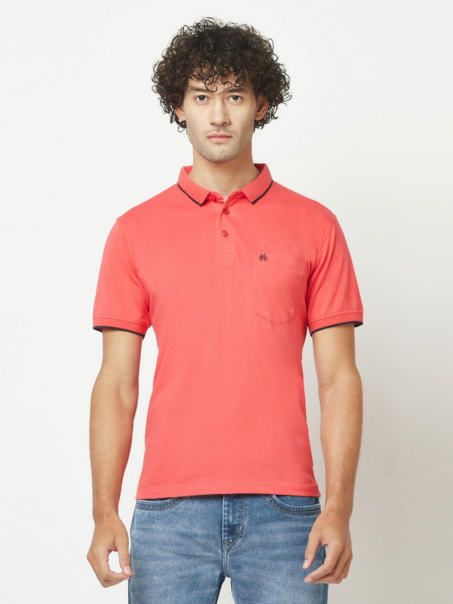 mens plain coral polo t-shirt