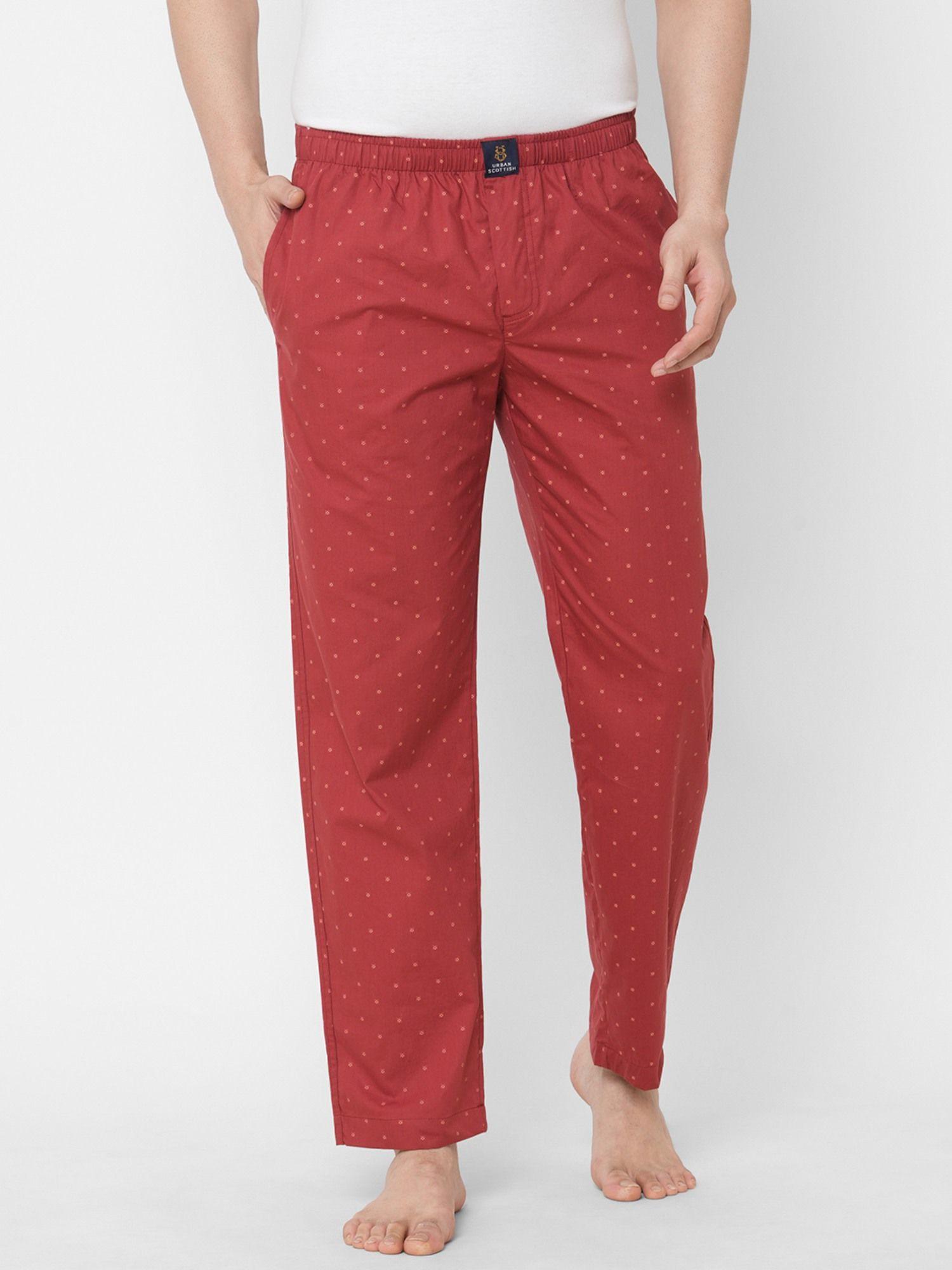 mens polka print woven cotton ultra soft pyjama with pockets maroon