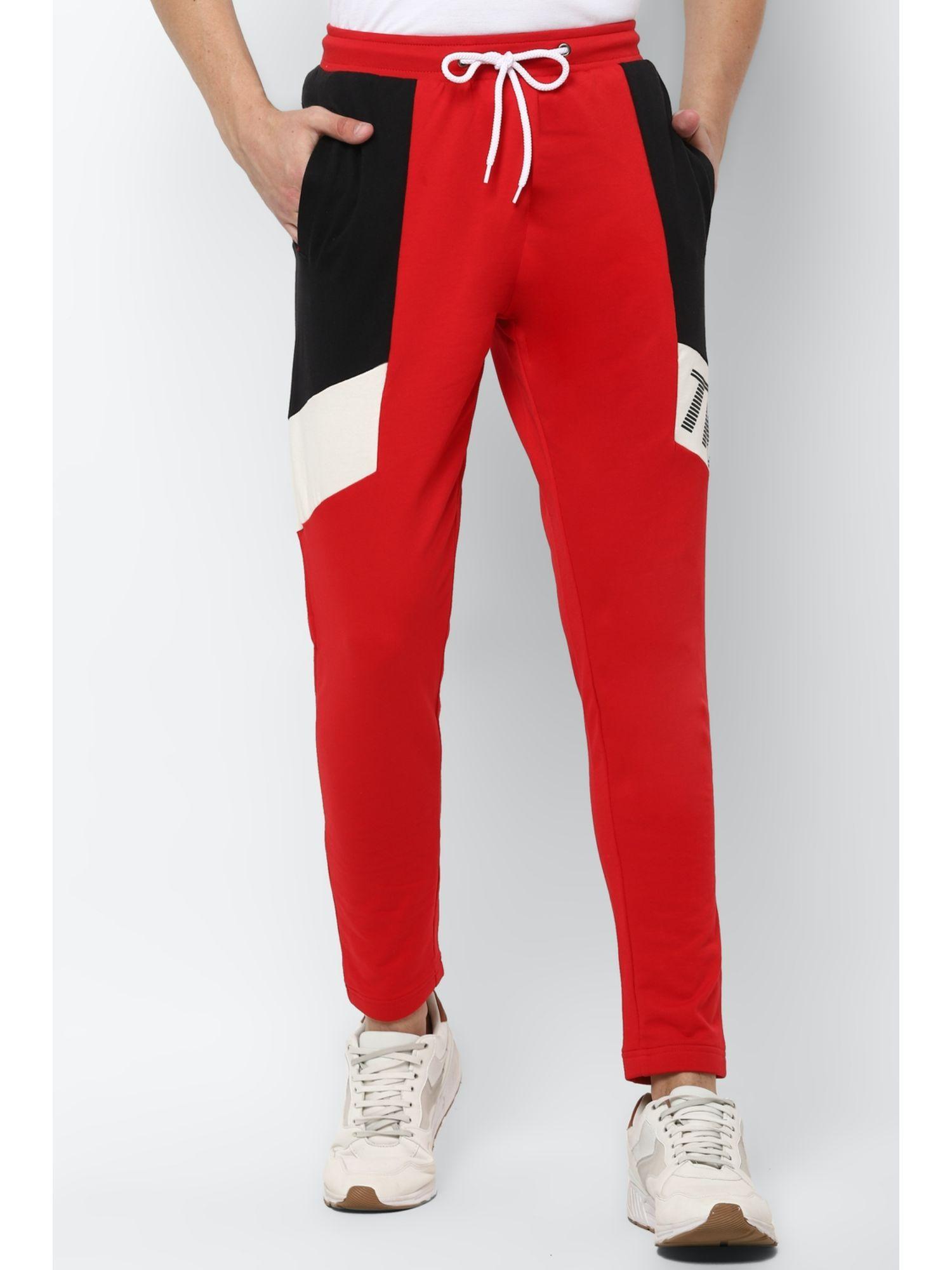 mens print regular fit red track pant