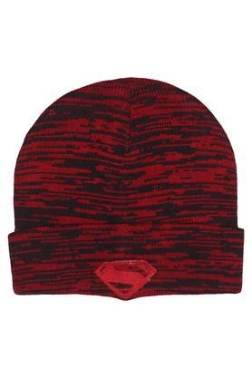 mens printed applique beanie cap - red mix