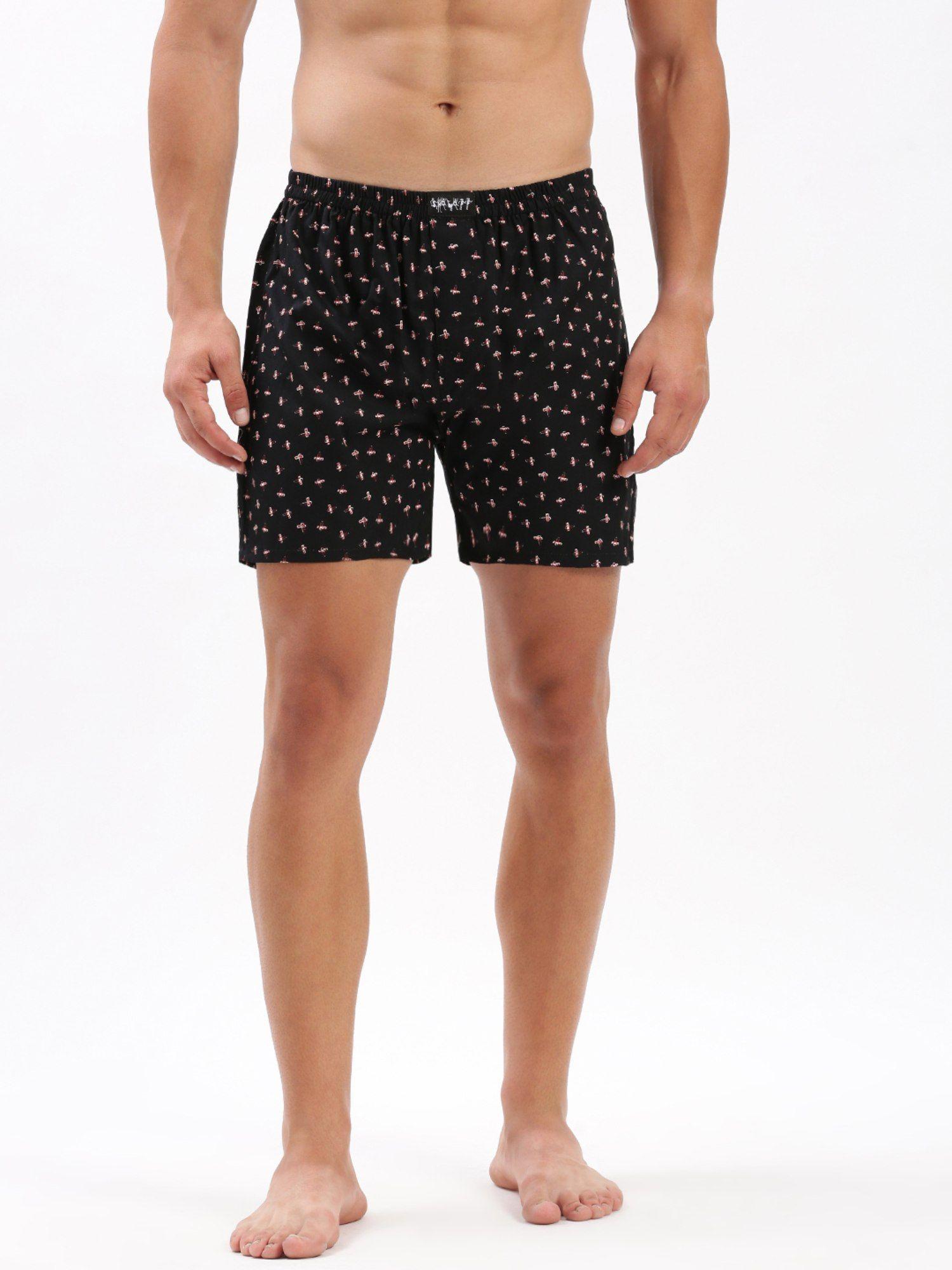 mens printed black cotton slim fit boxer