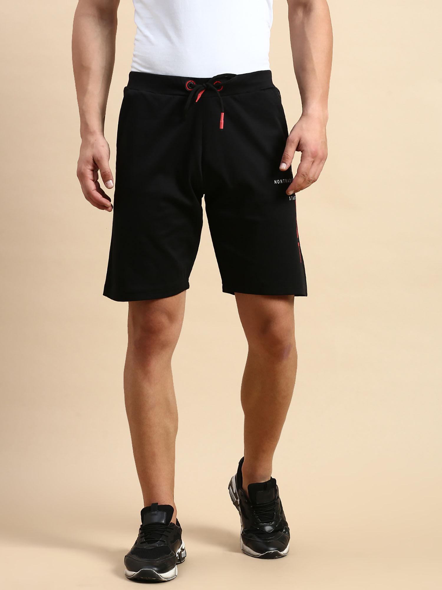 mens printed black regular shorts