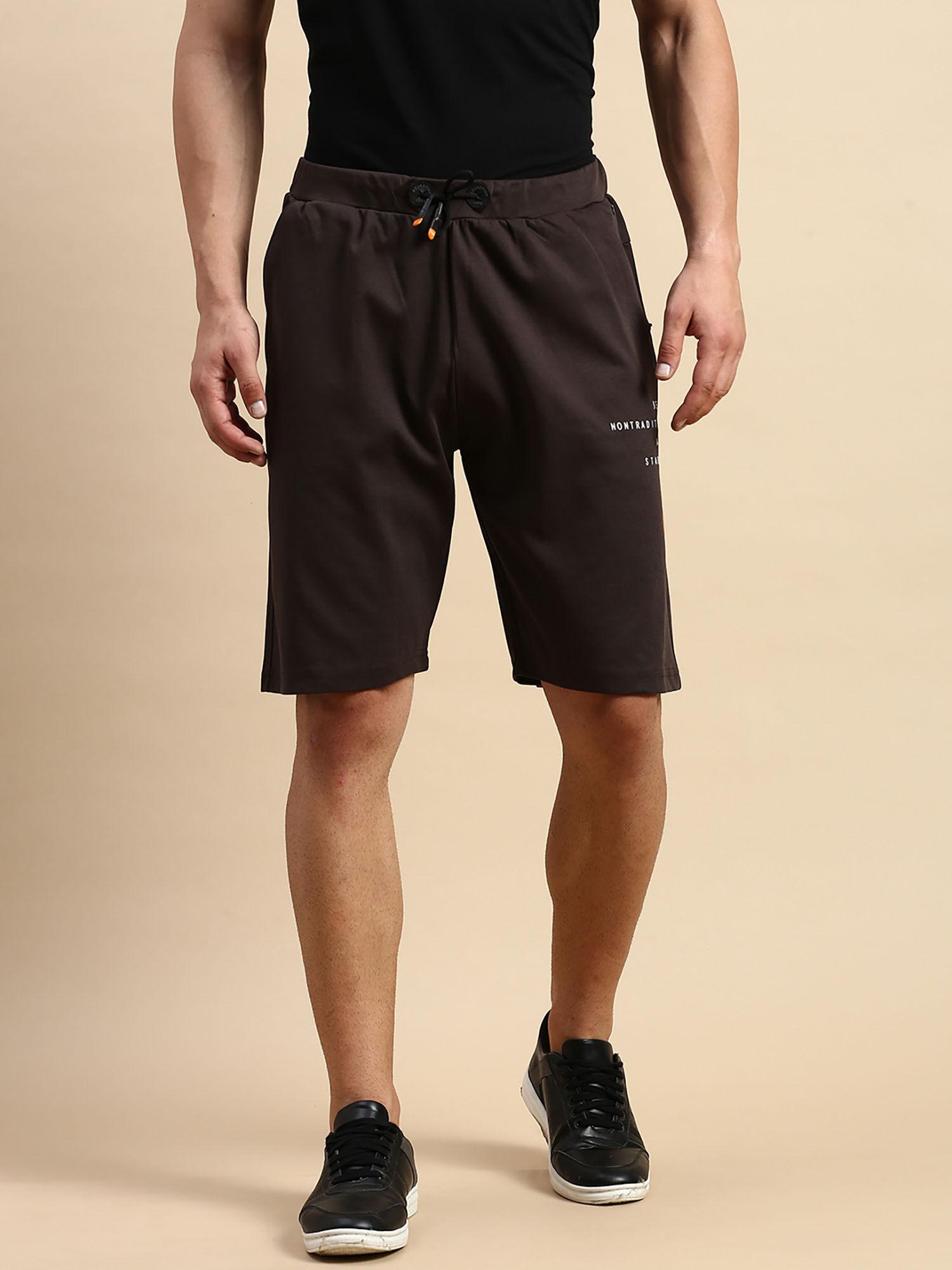 mens printed coffee brown regular shorts