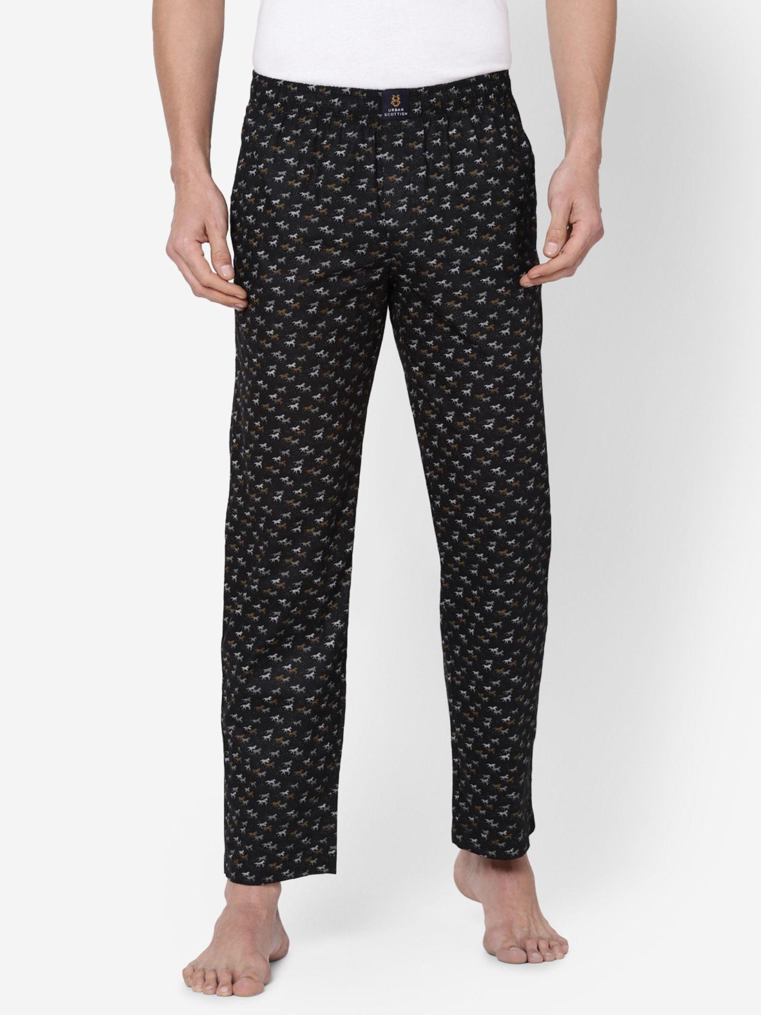 mens printed cotton pyjamas black