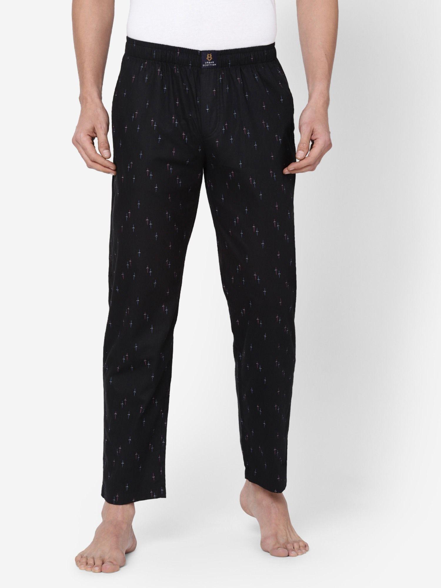 mens printed cotton pyjamas black