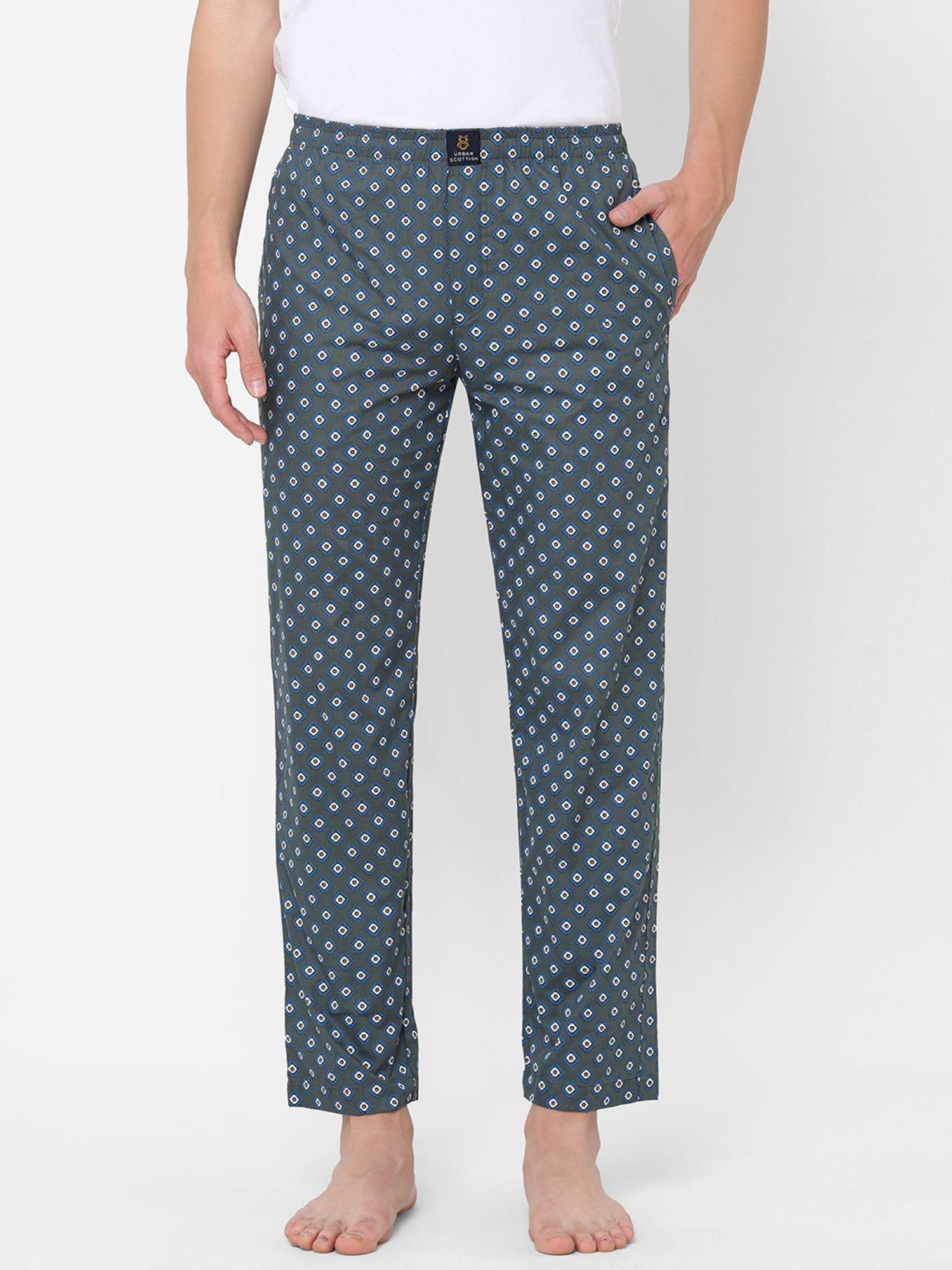 mens printed cotton pyjamas blue