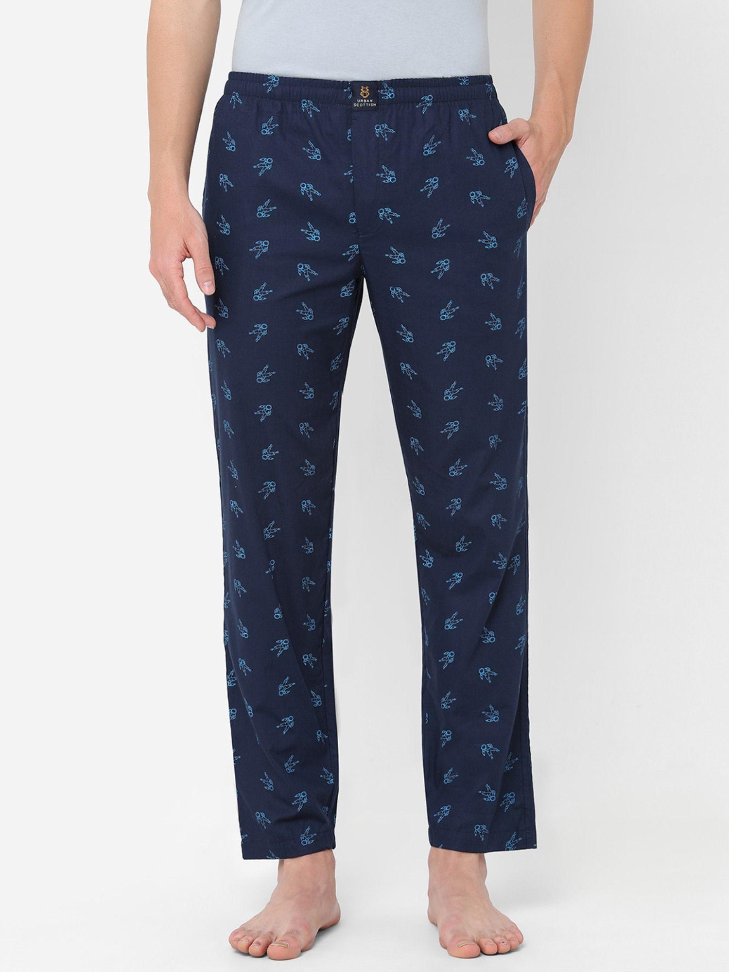 mens printed cotton pyjamas navy blue