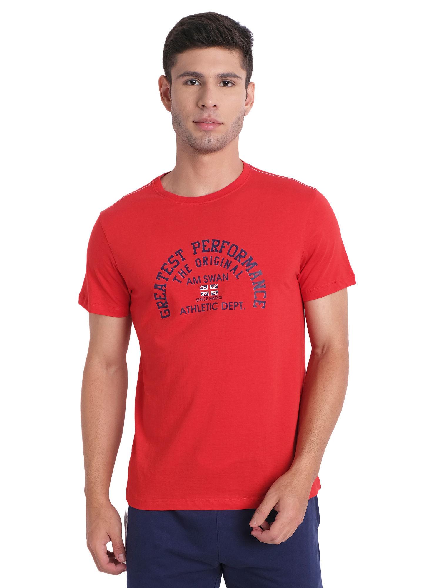 mens printed fiery red t-shirt