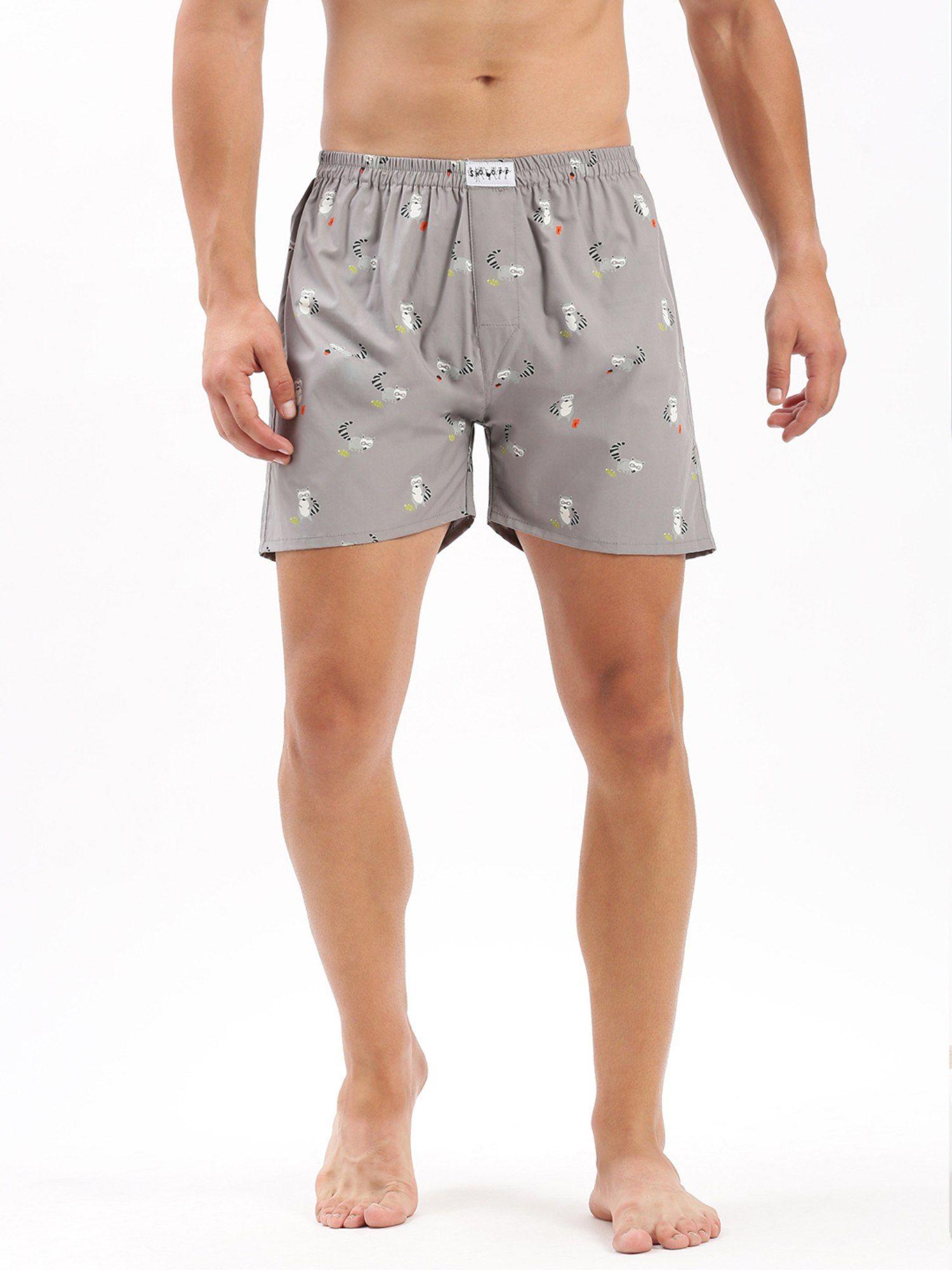 mens printed grey cotton slim fit boxer