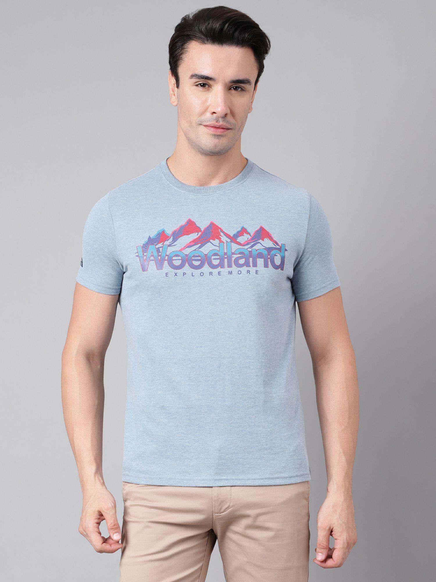 mens printed half sleeves blue t-shirt