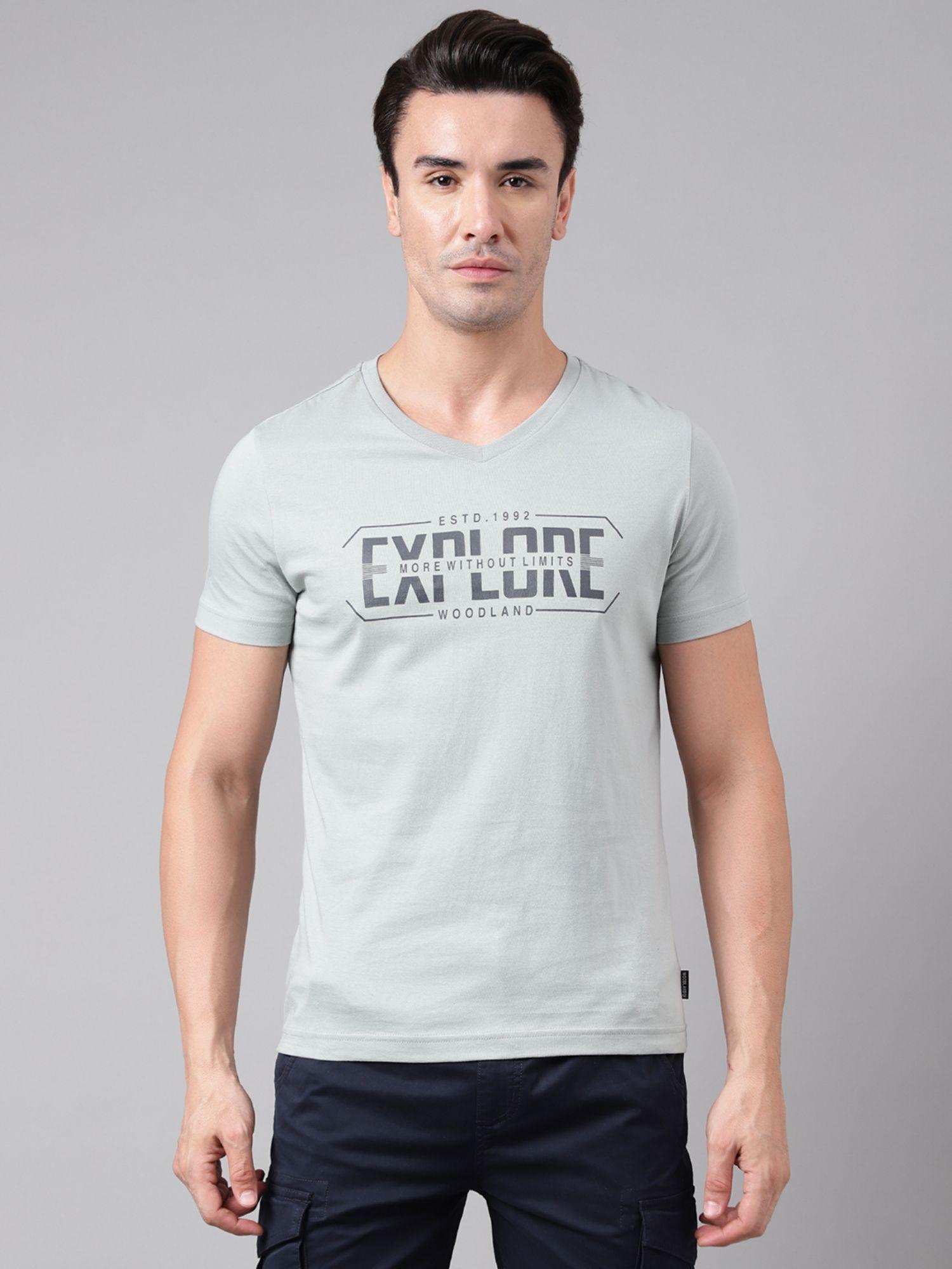 mens printed half sleeves grey t-shirt