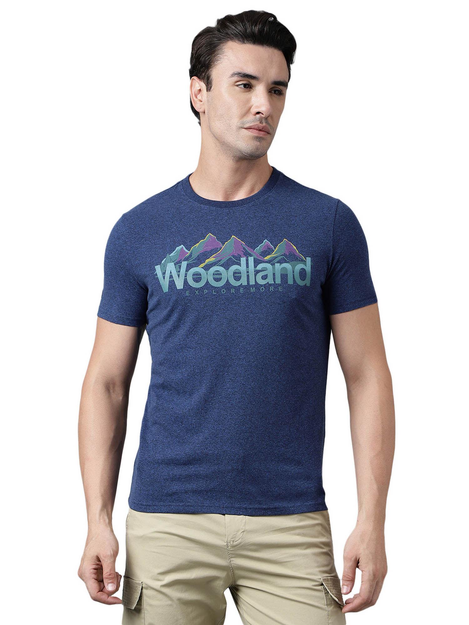 mens printed half sleeves navy blue t-shirt