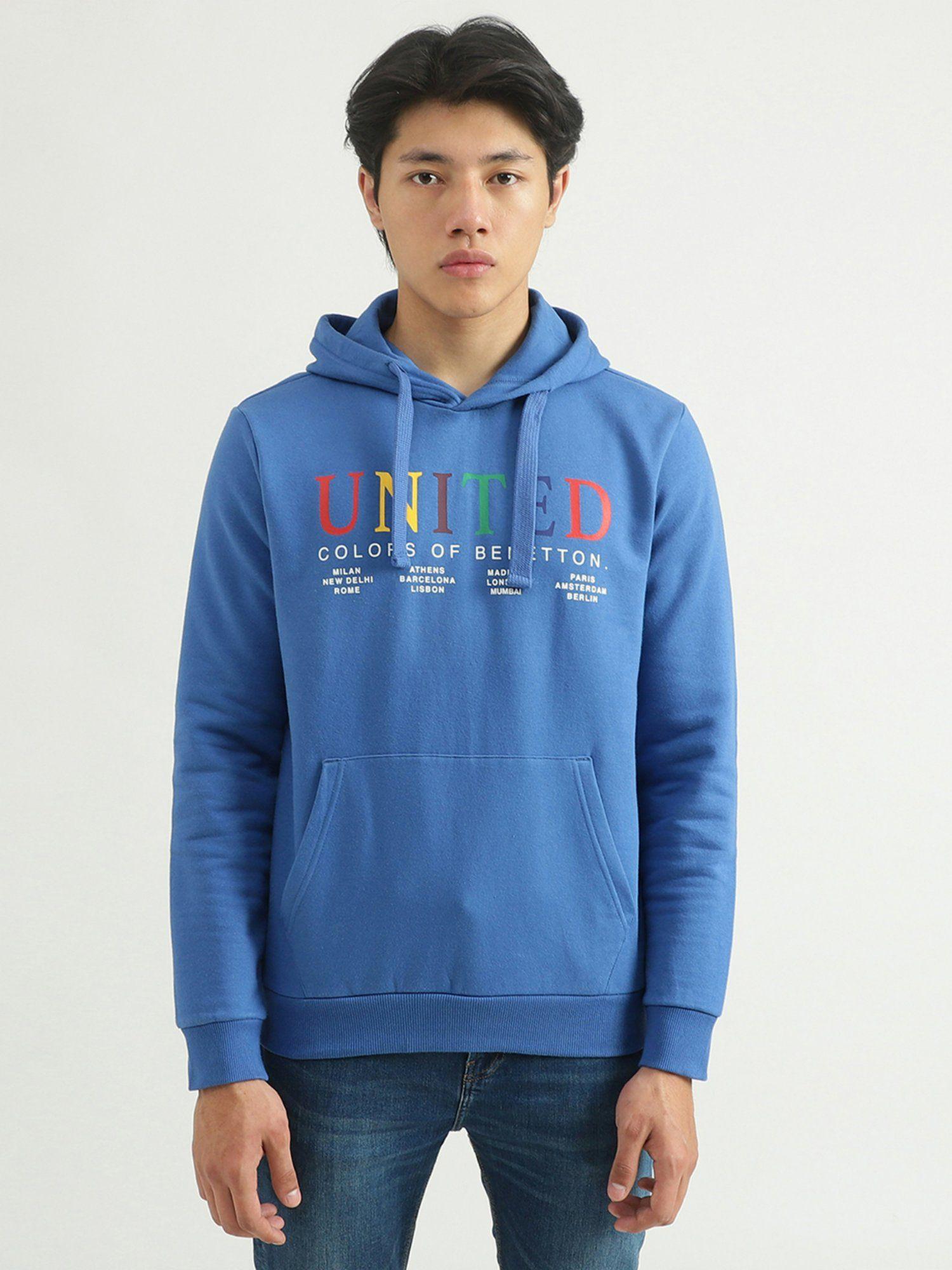 mens printed hoodie-blue